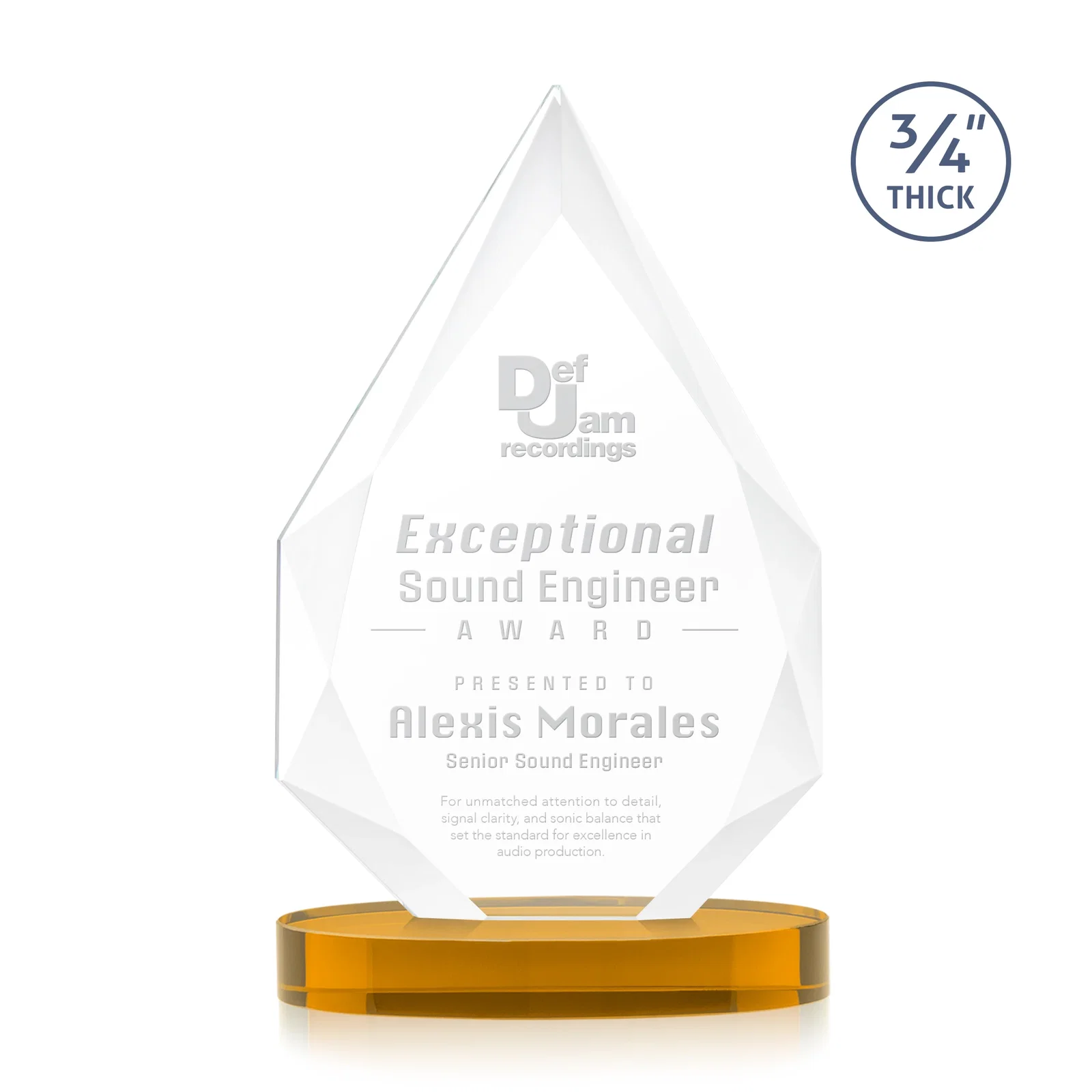 Custom Starfire Crystal Award Tapering to a Faceted Peak, awards for donor appreciation