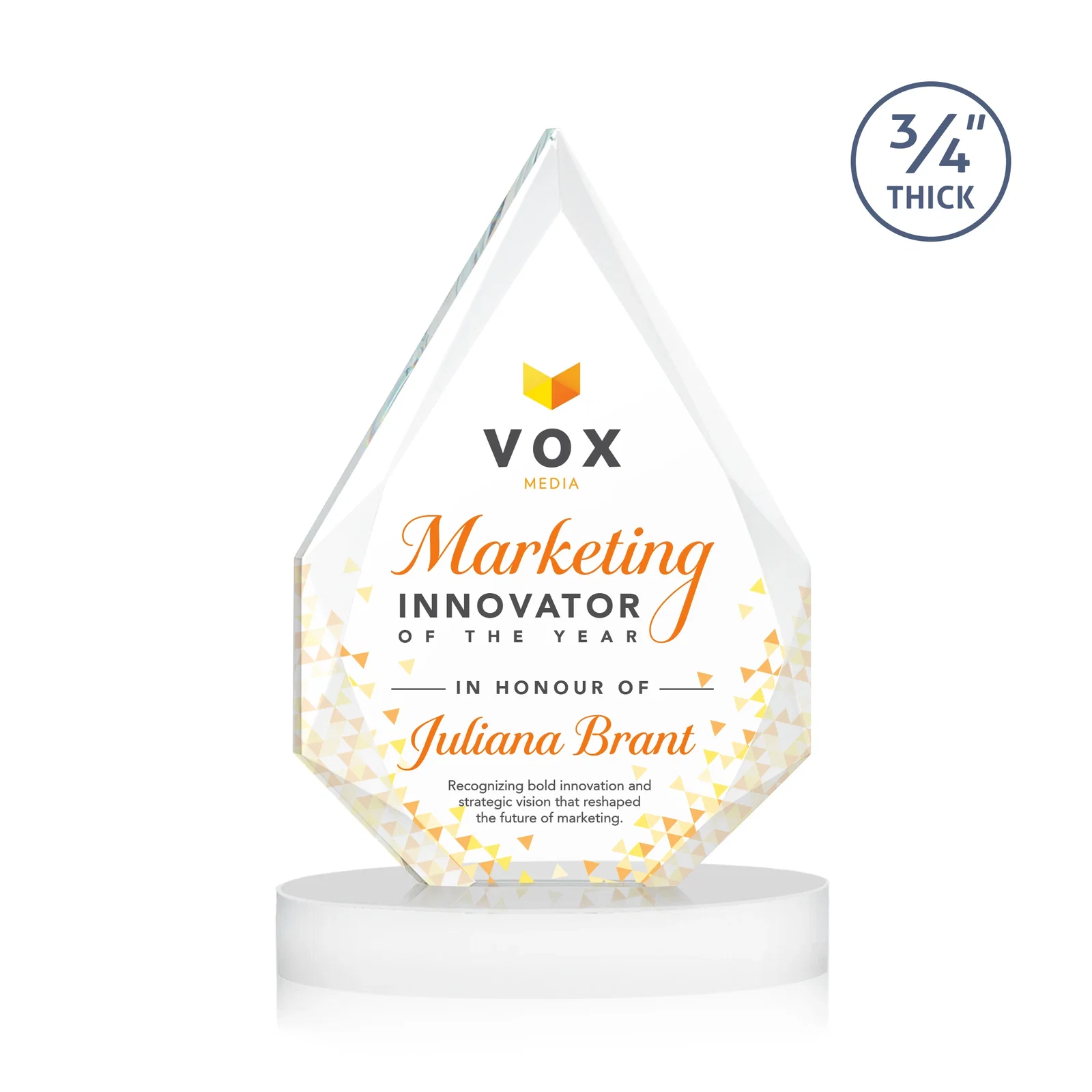 Customized Starfire Crystal Award Tapering to a Faceted Peak, awards for volunteer appreciation