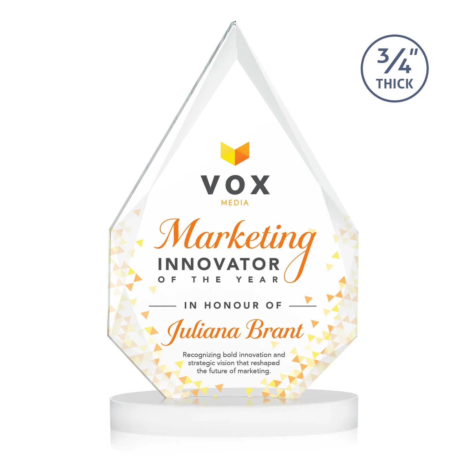 Customized Starfire Crystal Award Tapering to a Faceted Peak, awards for company anniversary events