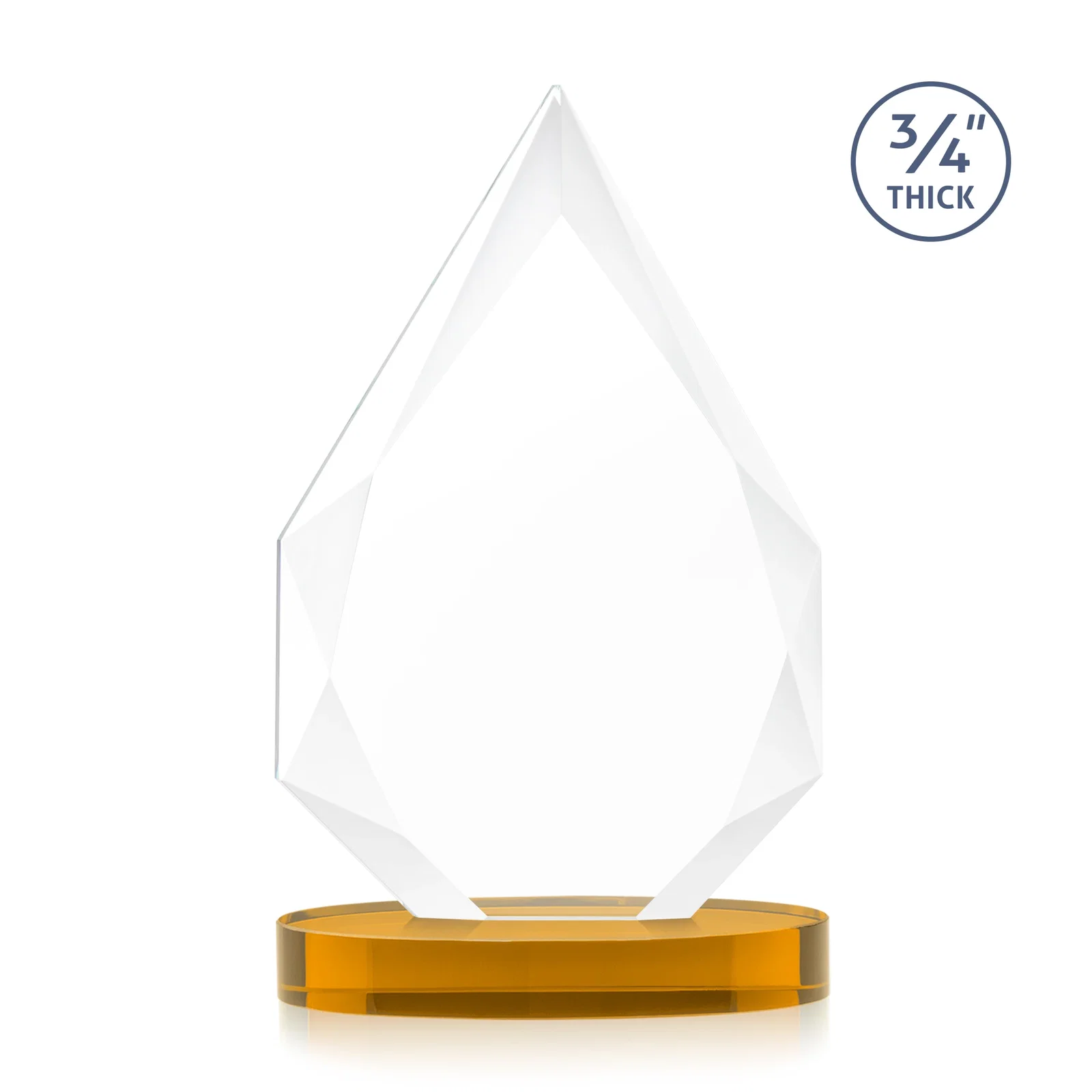 Custom engraved Starfire Crystal Award Tapering to a Faceted Peak, awards for retirement presentations