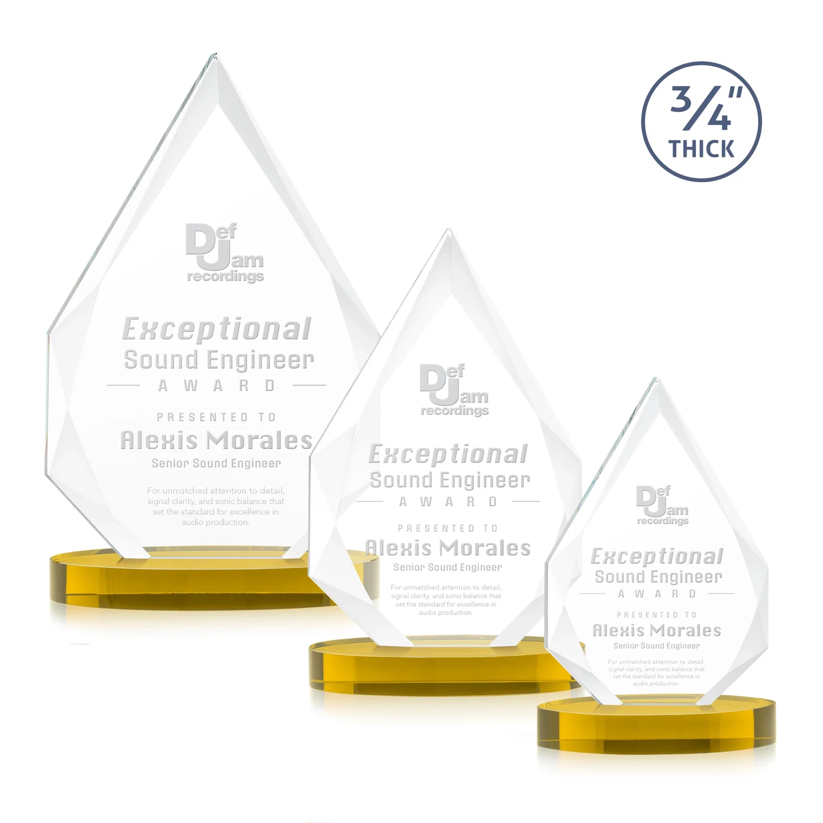 Custom Starfire Crystal Award Tapering to a Faceted Peak, awards for safety achievement programs