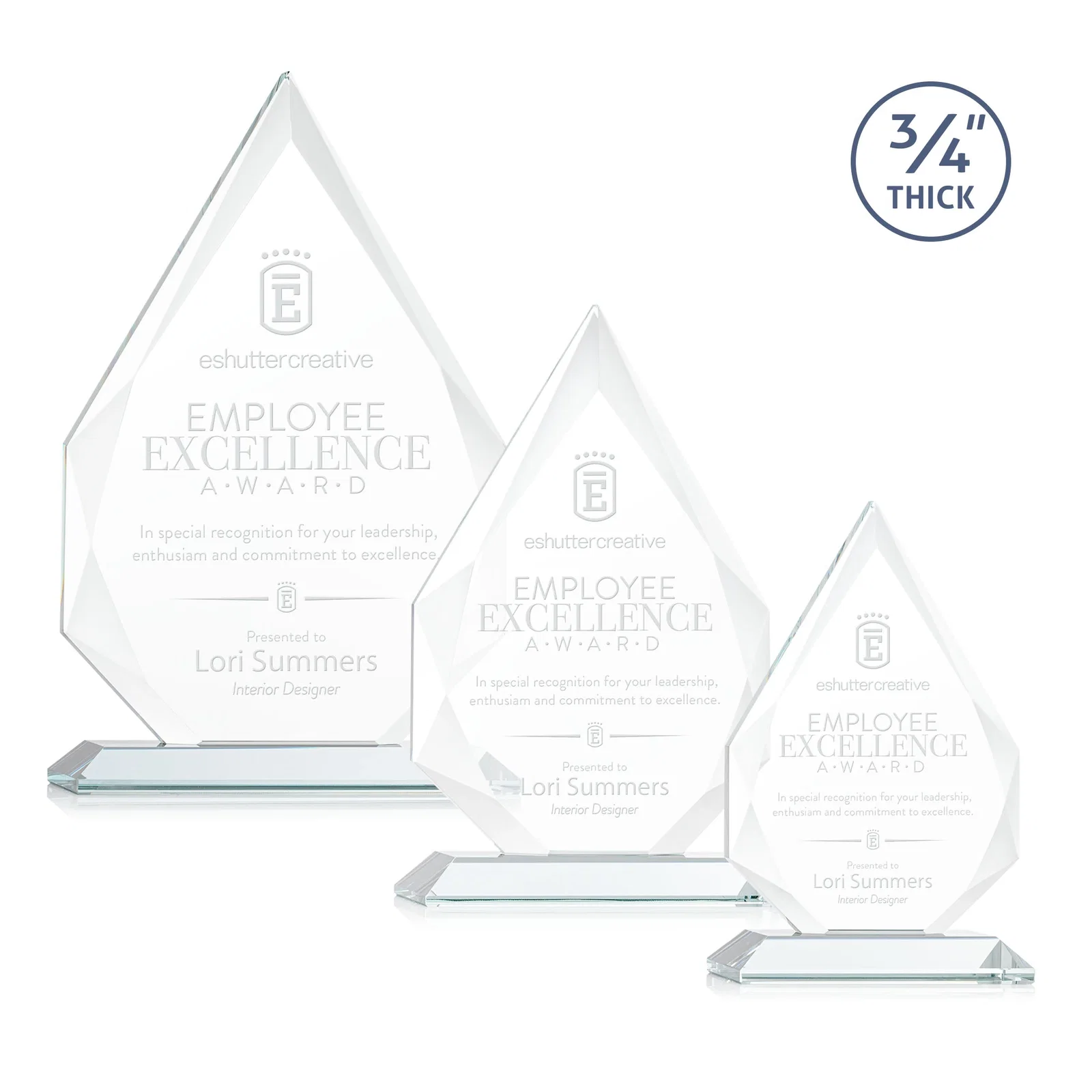 Custom Starfire Crystal Peak Award With Facets Rising to a Point for employee recognition