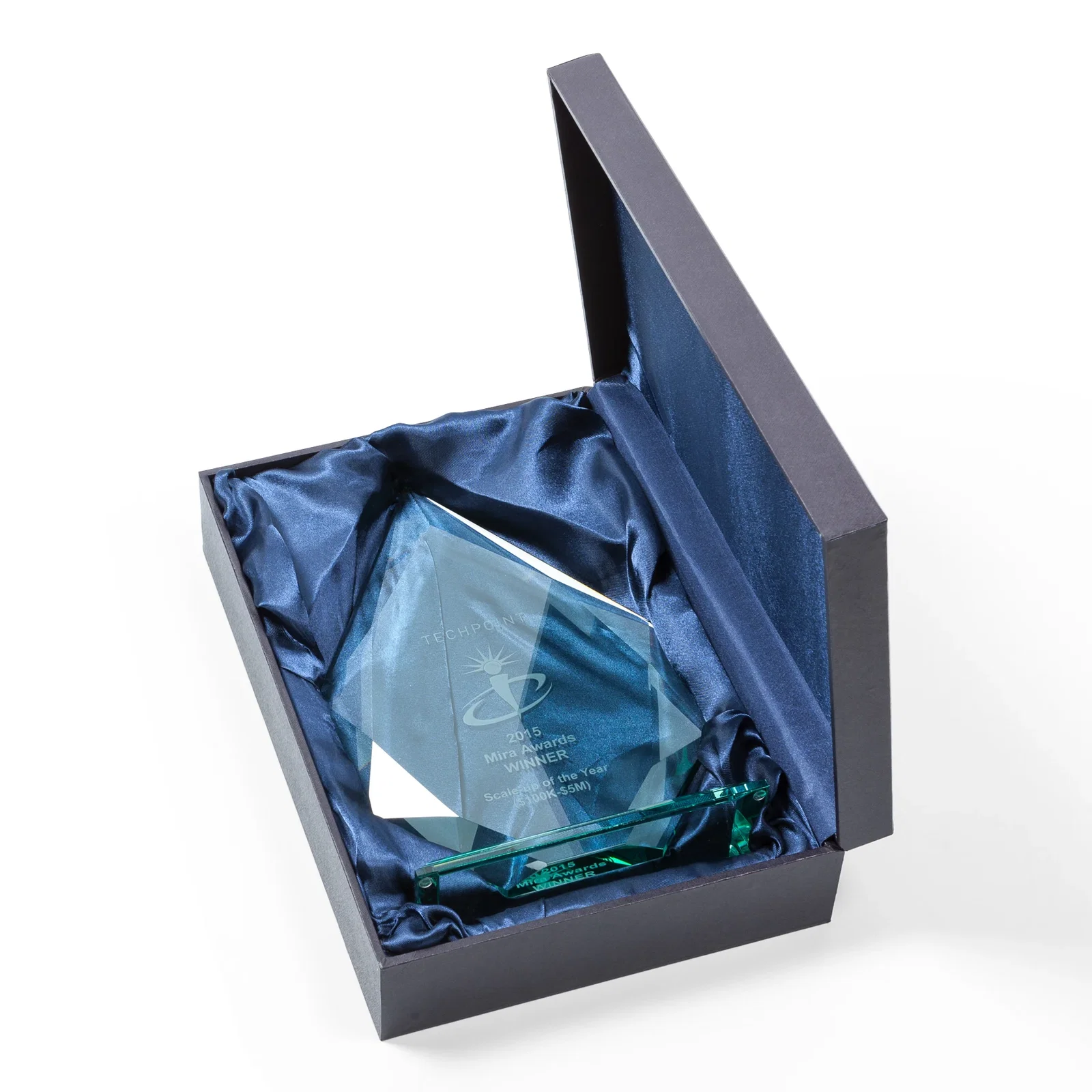 Custom Starfire Crystal Peak Award With Facets Rising to a Point for volunteer appreciation