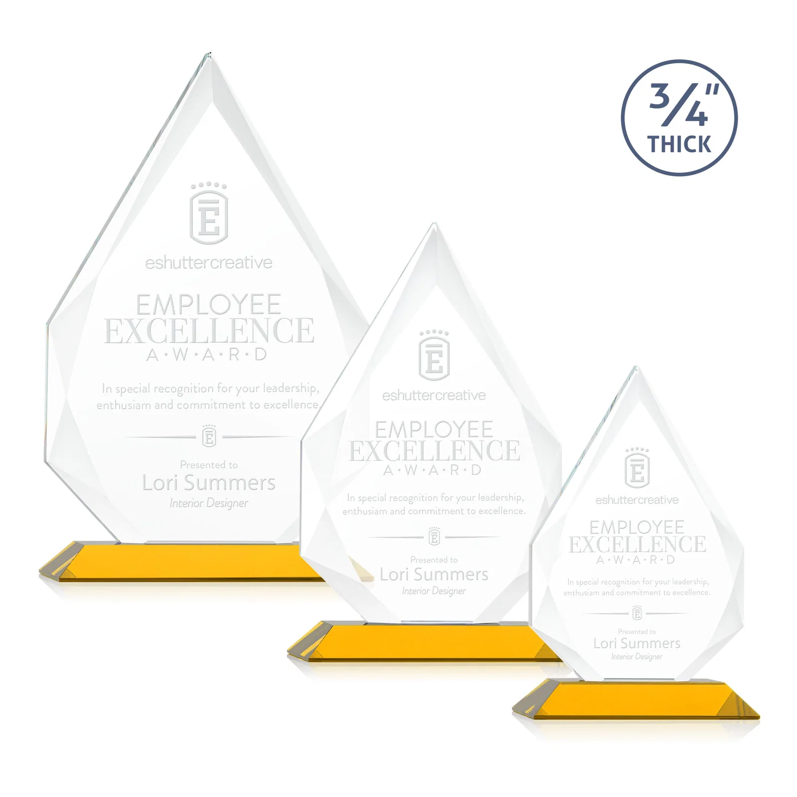 Custom Starfire Crystal Peak Award With Facets Rising to a Point for dealer and partner awards