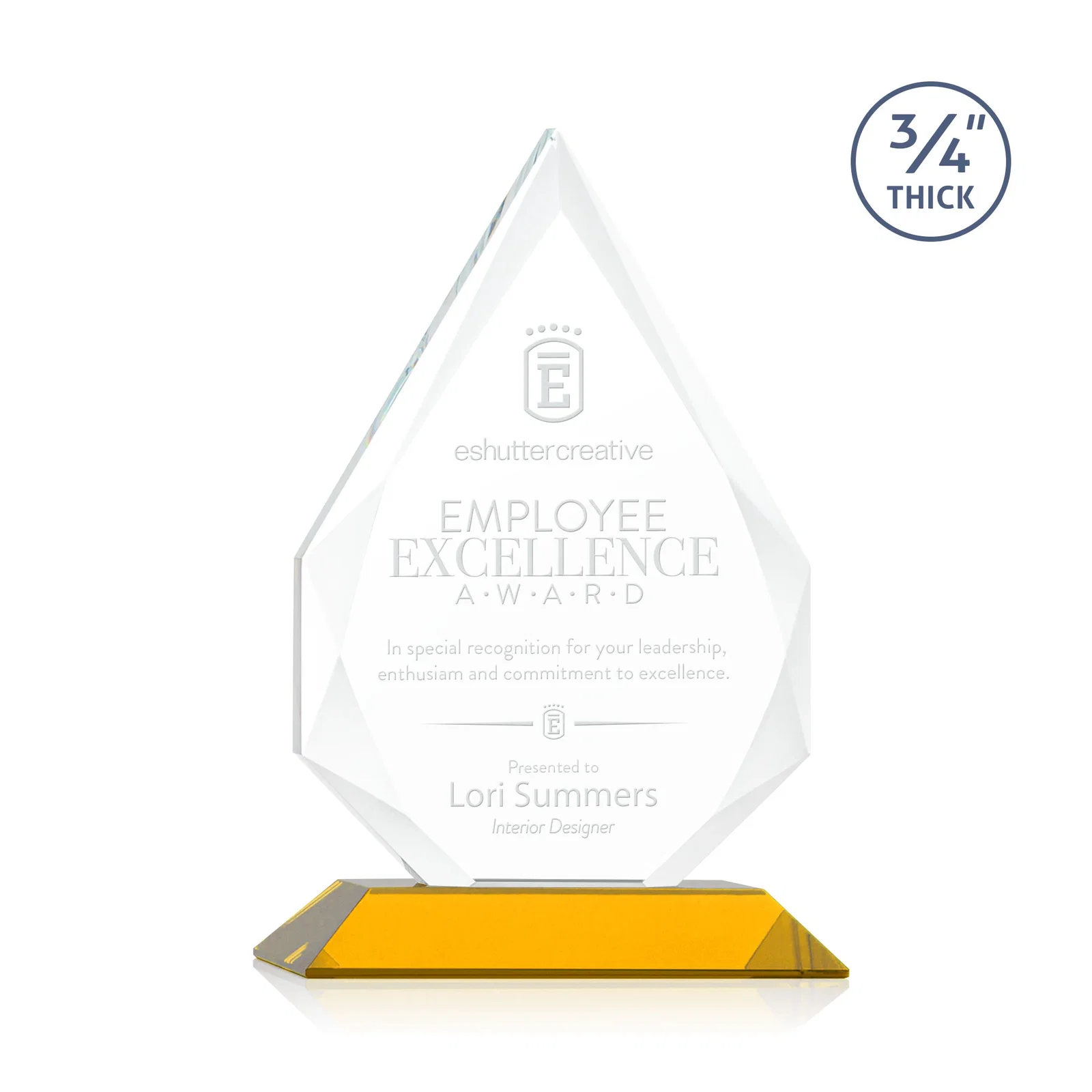 Custom Starfire Crystal Peak Award With Facets Rising to a Point for company anniversary events