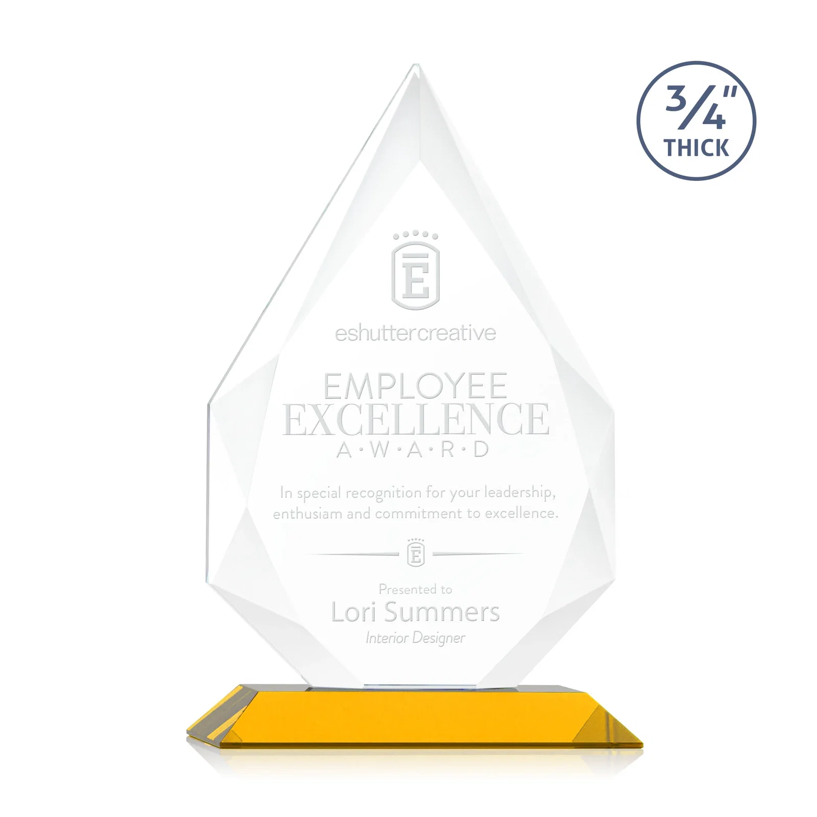 Personalized Starfire Crystal Peak Award With Facets Rising to a Point for employee recognition