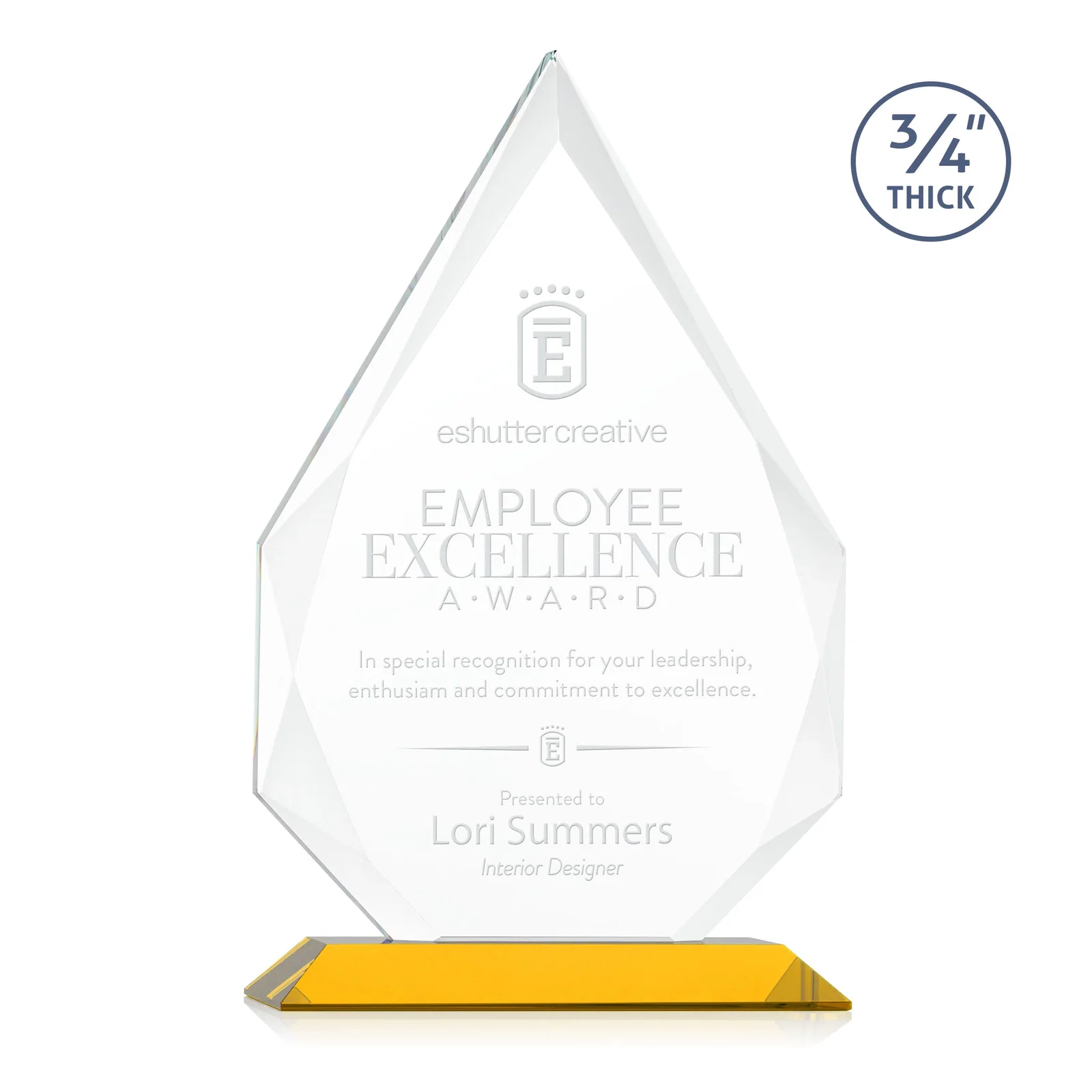 Personalized Starfire Crystal Peak Award With Facets Rising to a Point for corporate award ceremonies