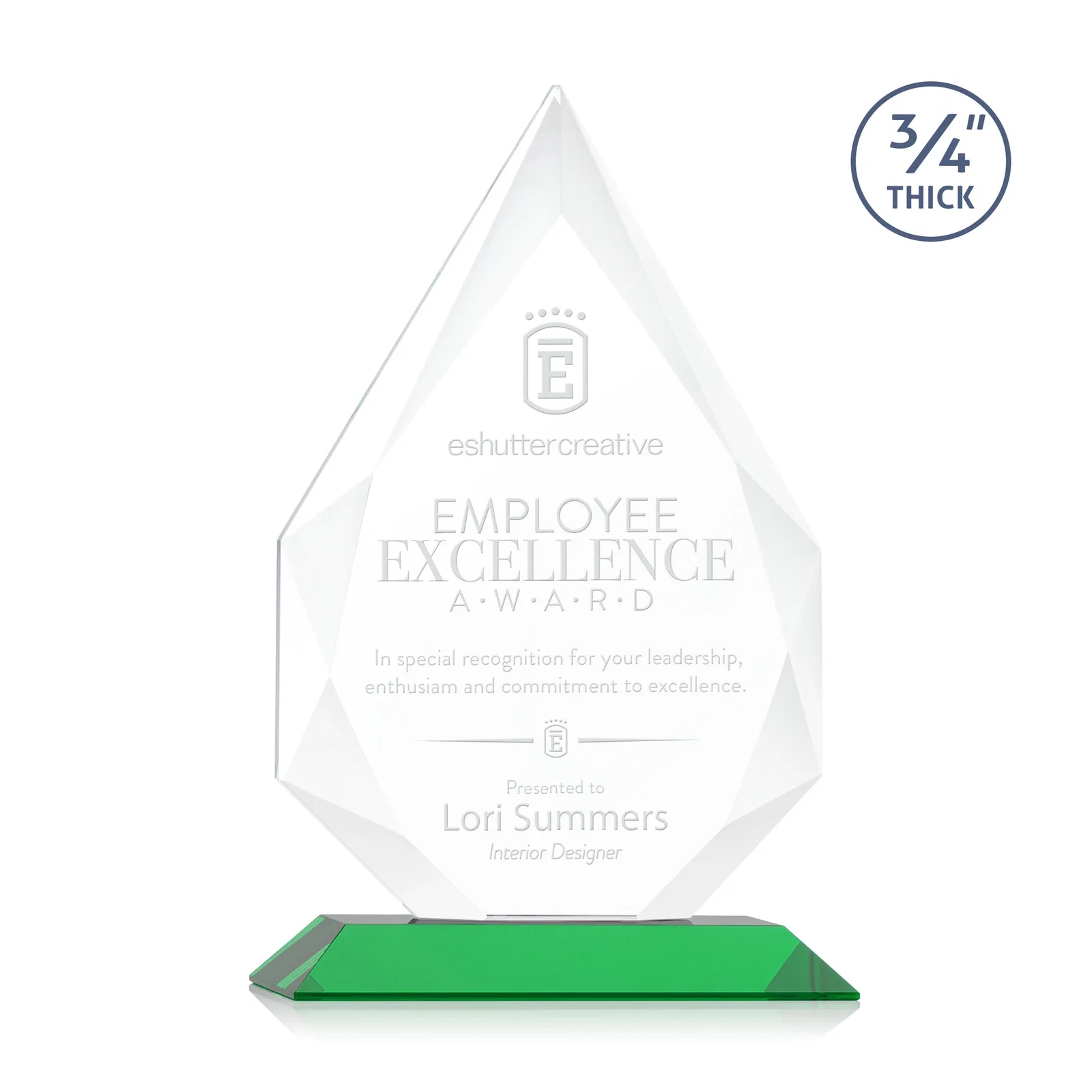 Personalized Starfire Crystal Peak Award With Facets Rising to a Point for retirement presentations