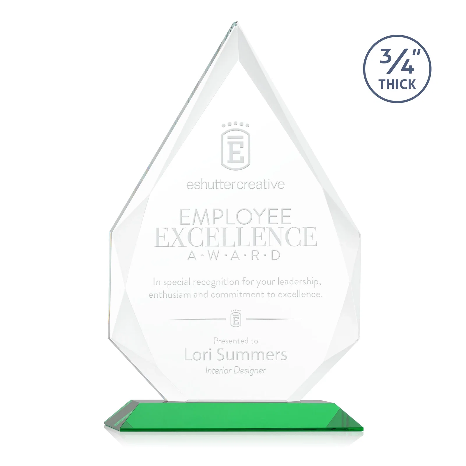 Personalized Starfire Crystal Peak Award With Facets Rising to a Point for team milestone celebrations