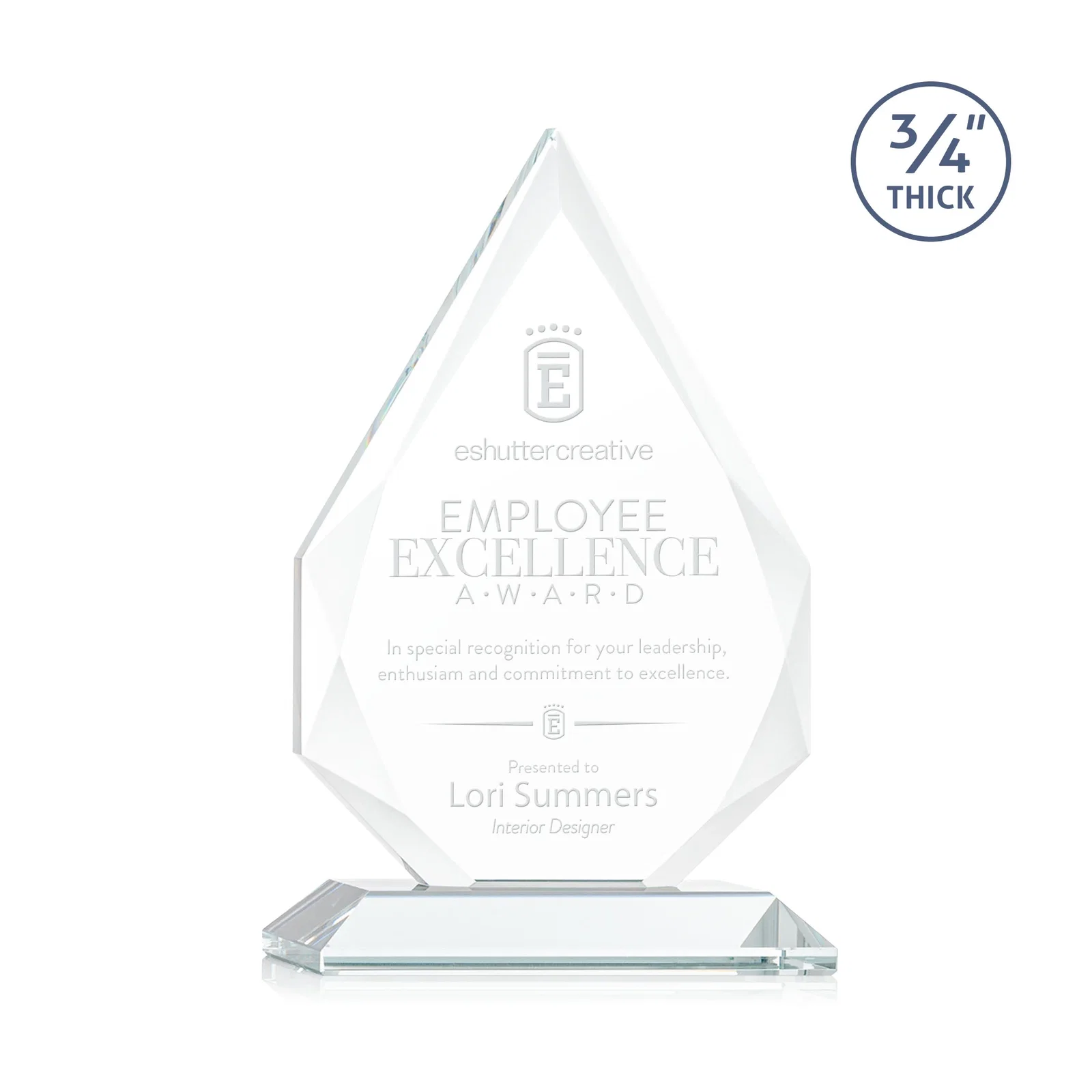 Custom Starfire Crystal Peak Award With Facets Rising to a Point for corporate award ceremonies