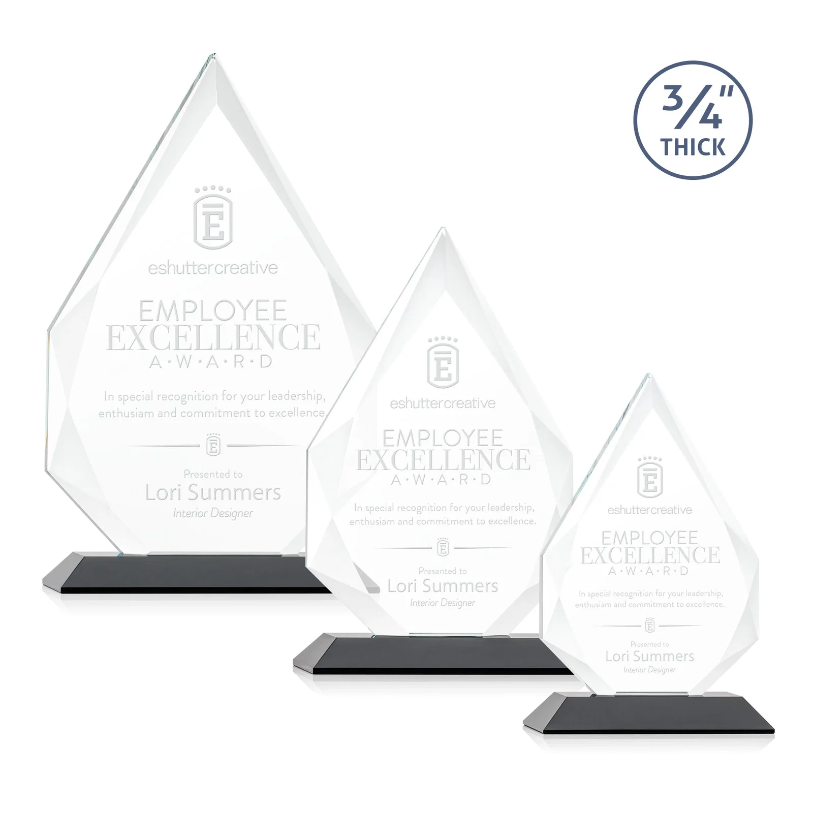 Personalized Starfire Crystal Peak Award With Facets Rising to a Point for donor appreciation