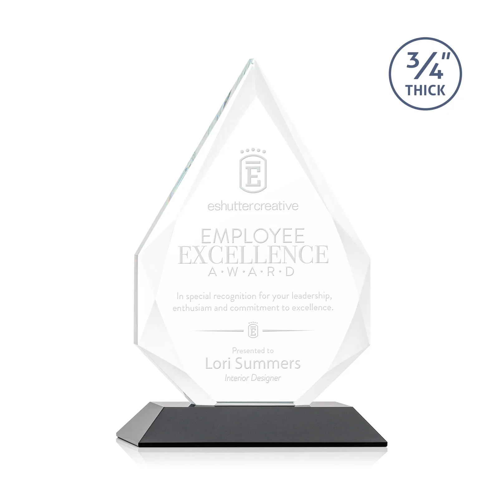 Personalized Starfire Crystal Peak Award With Facets Rising to a Point for graduation ceremonies