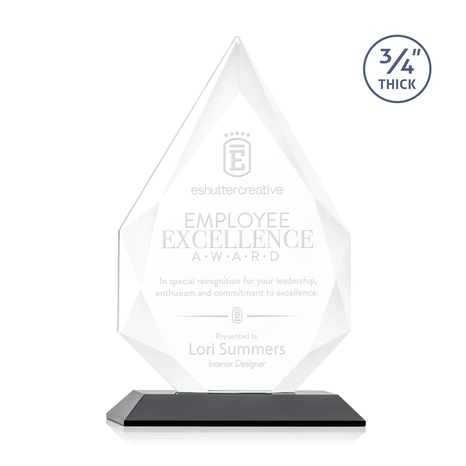 Personalized Starfire Crystal Peak Award With Facets Rising to a Point for safety achievement programs