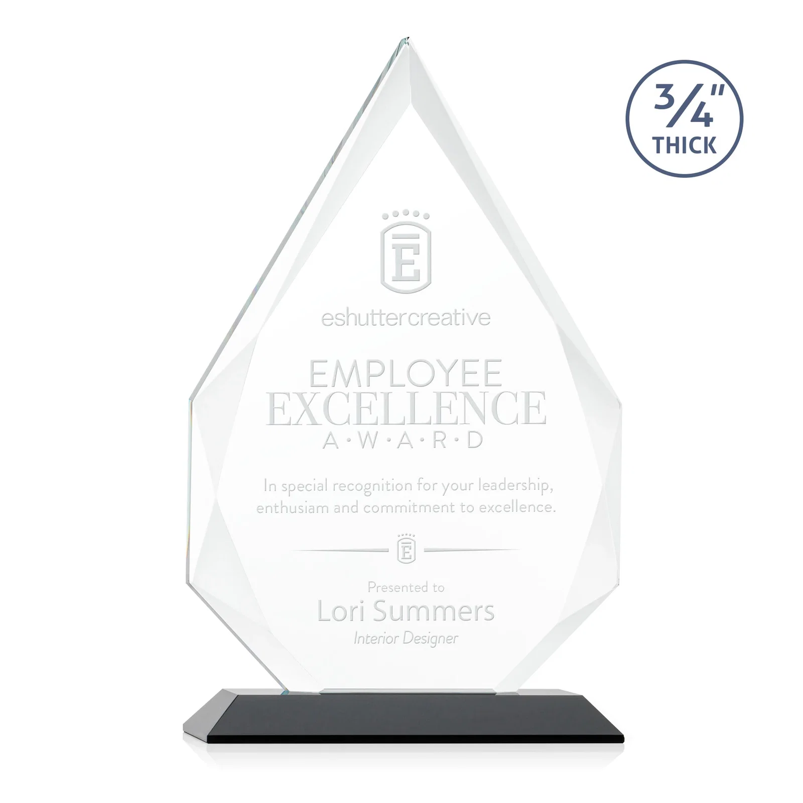 Personalized Starfire Crystal Peak Award With Facets Rising to a Point for volunteer appreciation