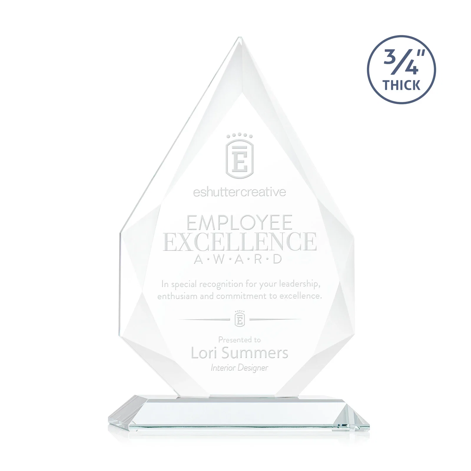Custom Starfire Crystal Peak Award With Facets Rising to a Point for service anniversary gifts