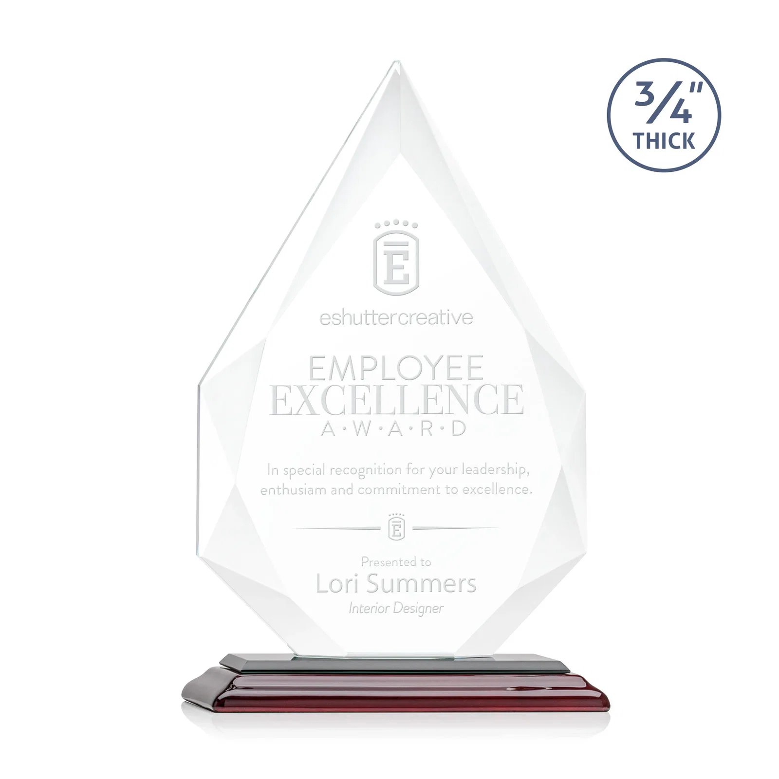 Promotional Starfire Crystal Peak Award With Facets Rising to a Point for retirement presentations