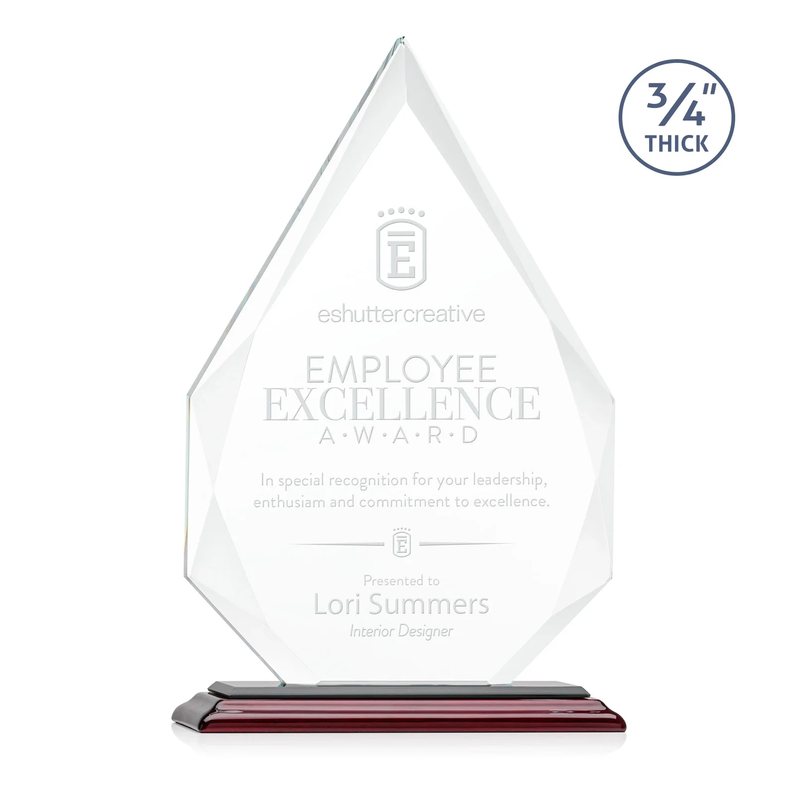 Promotional Starfire Crystal Peak Award With Facets Rising to a Point for team milestone celebrations