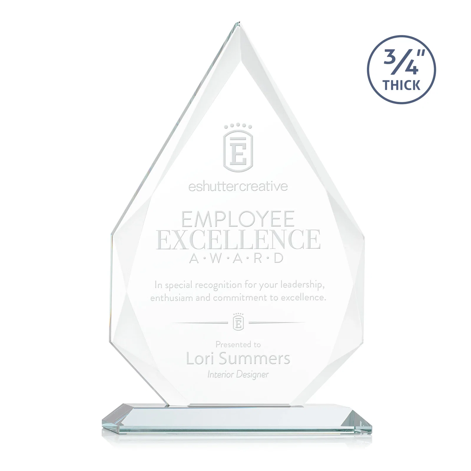 Custom Starfire Crystal Peak Award With Facets Rising to a Point for sales achievement awards