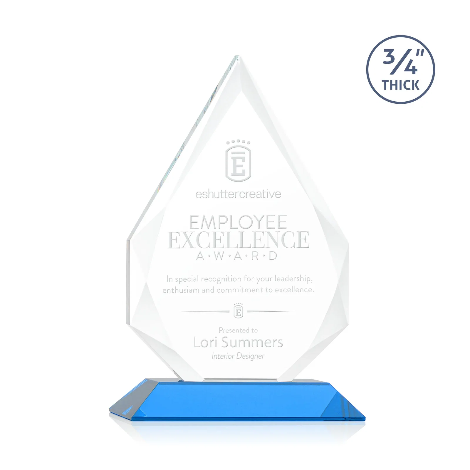 Promotional Starfire Crystal Peak Award With Facets Rising to a Point for company anniversary events