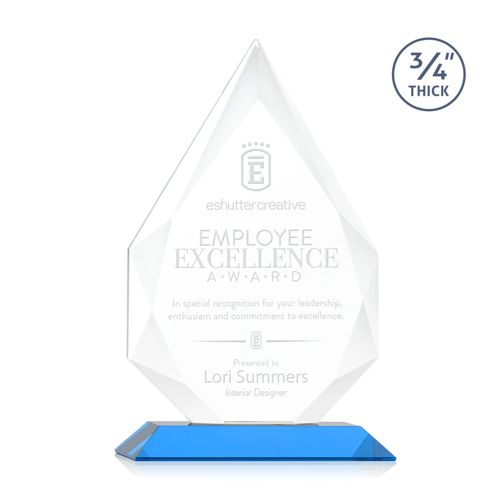Branded Starfire Crystal Peak Award With Facets Rising to a Point for employee recognition