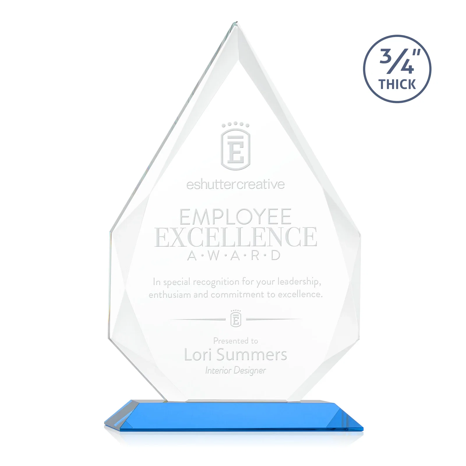Branded Starfire Crystal Peak Award With Facets Rising to a Point for corporate award ceremonies