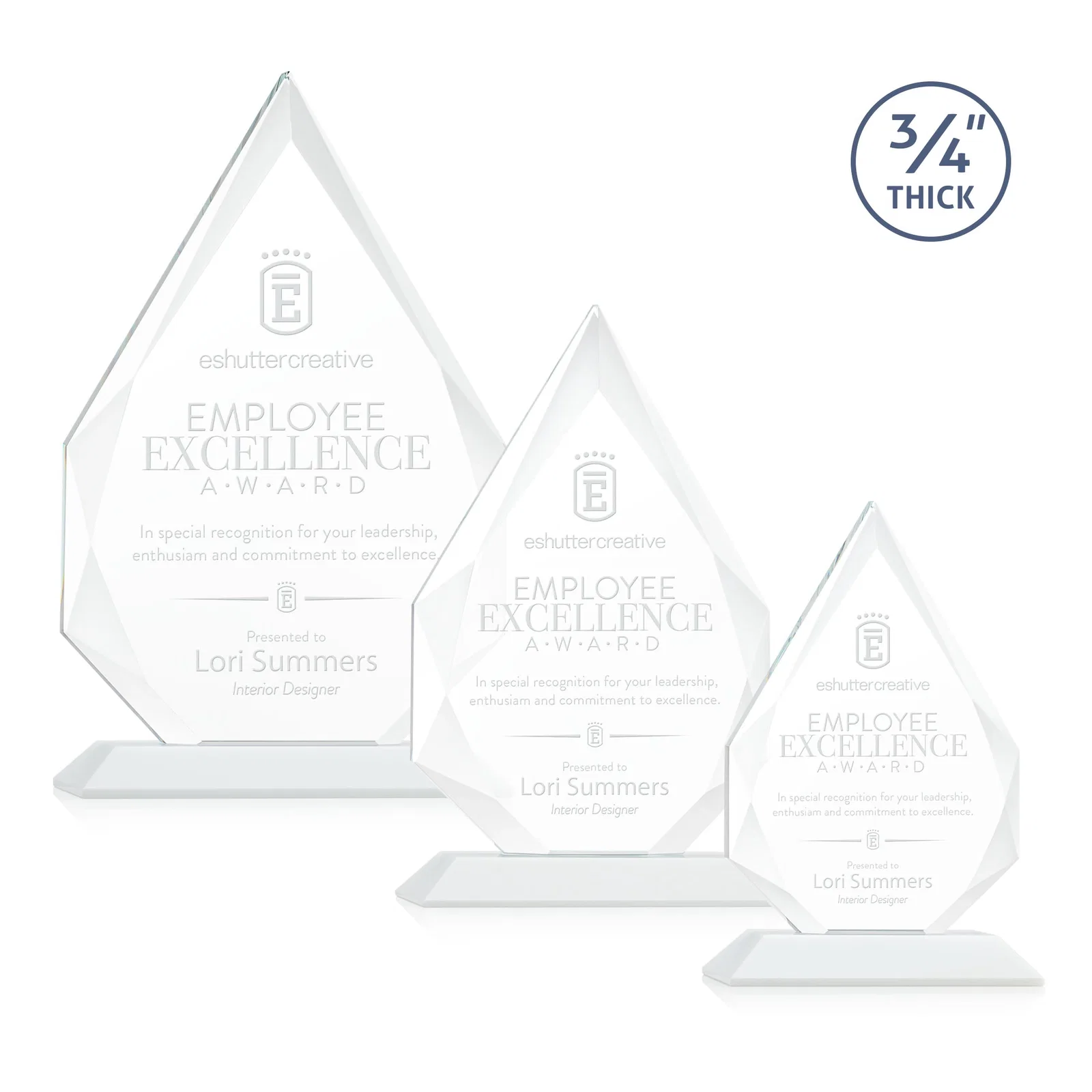 Branded Starfire Crystal Peak Award With Facets Rising to a Point for service anniversary gifts
