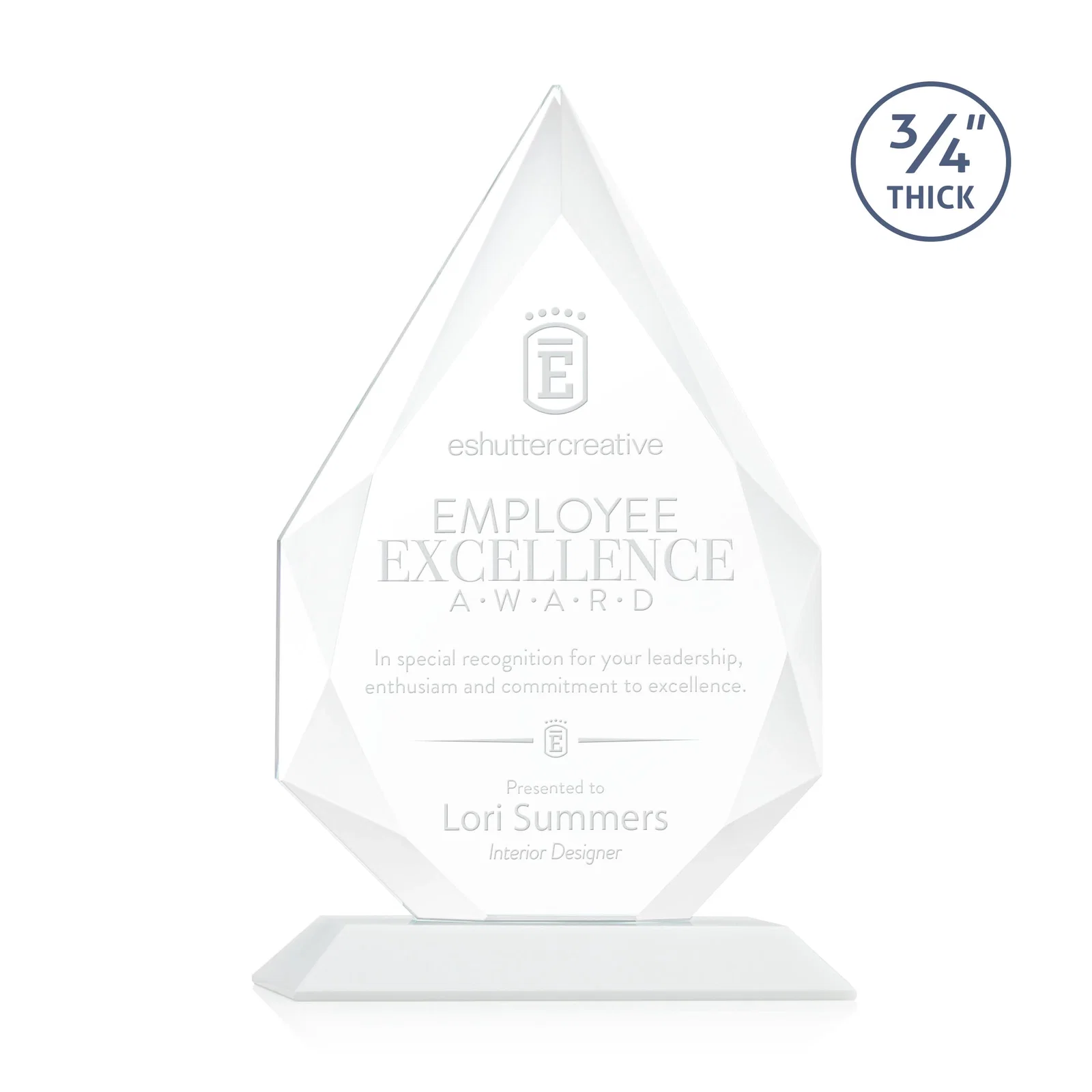 Branded Starfire Crystal Peak Award With Facets Rising to a Point for retirement presentations