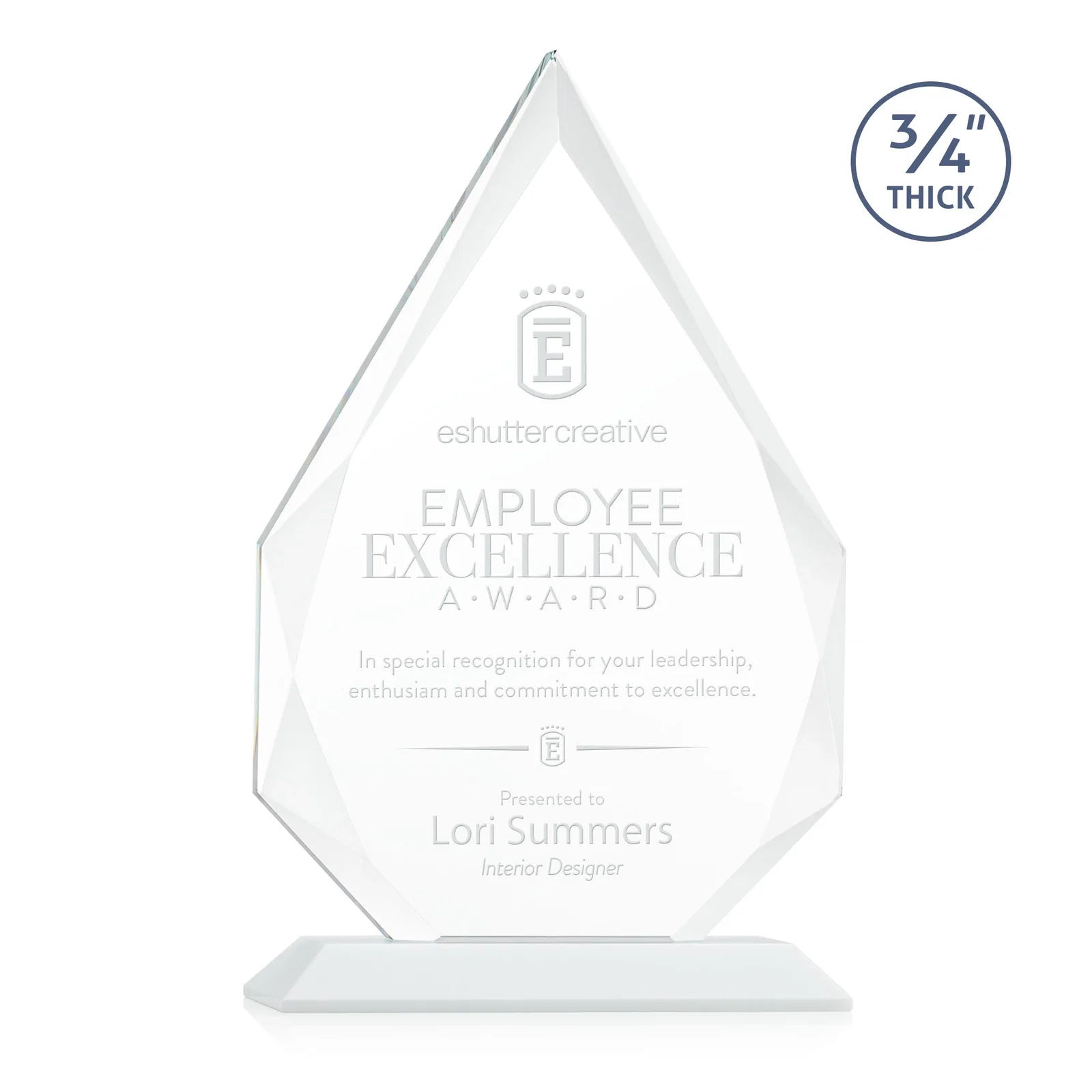 Branded Starfire Crystal Peak Award With Facets Rising to a Point for team milestone celebrations
