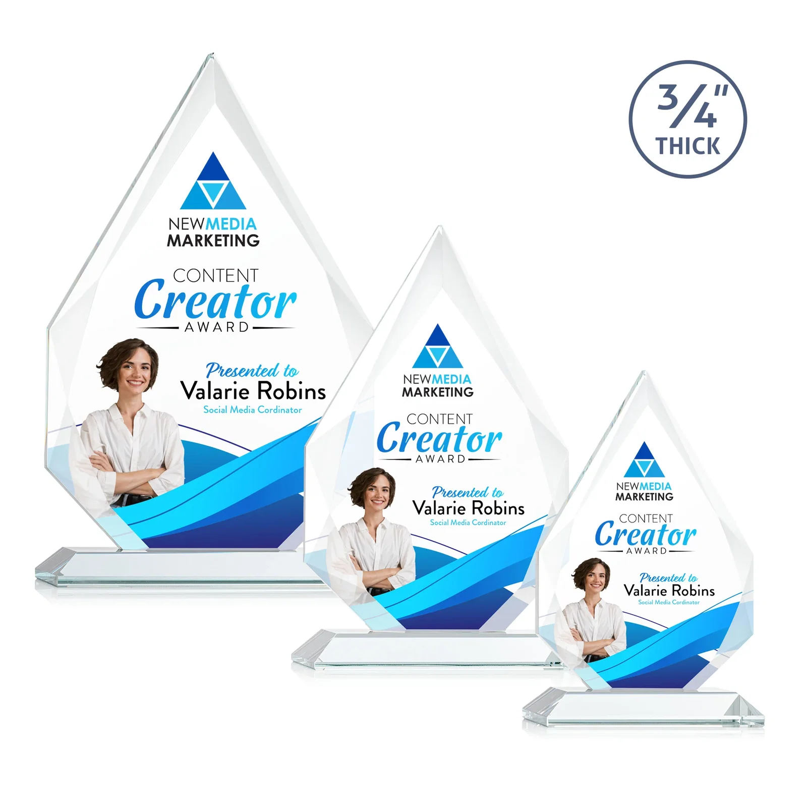 Branded Starfire Crystal Peak Award With Facets Rising to a Point for donor appreciation