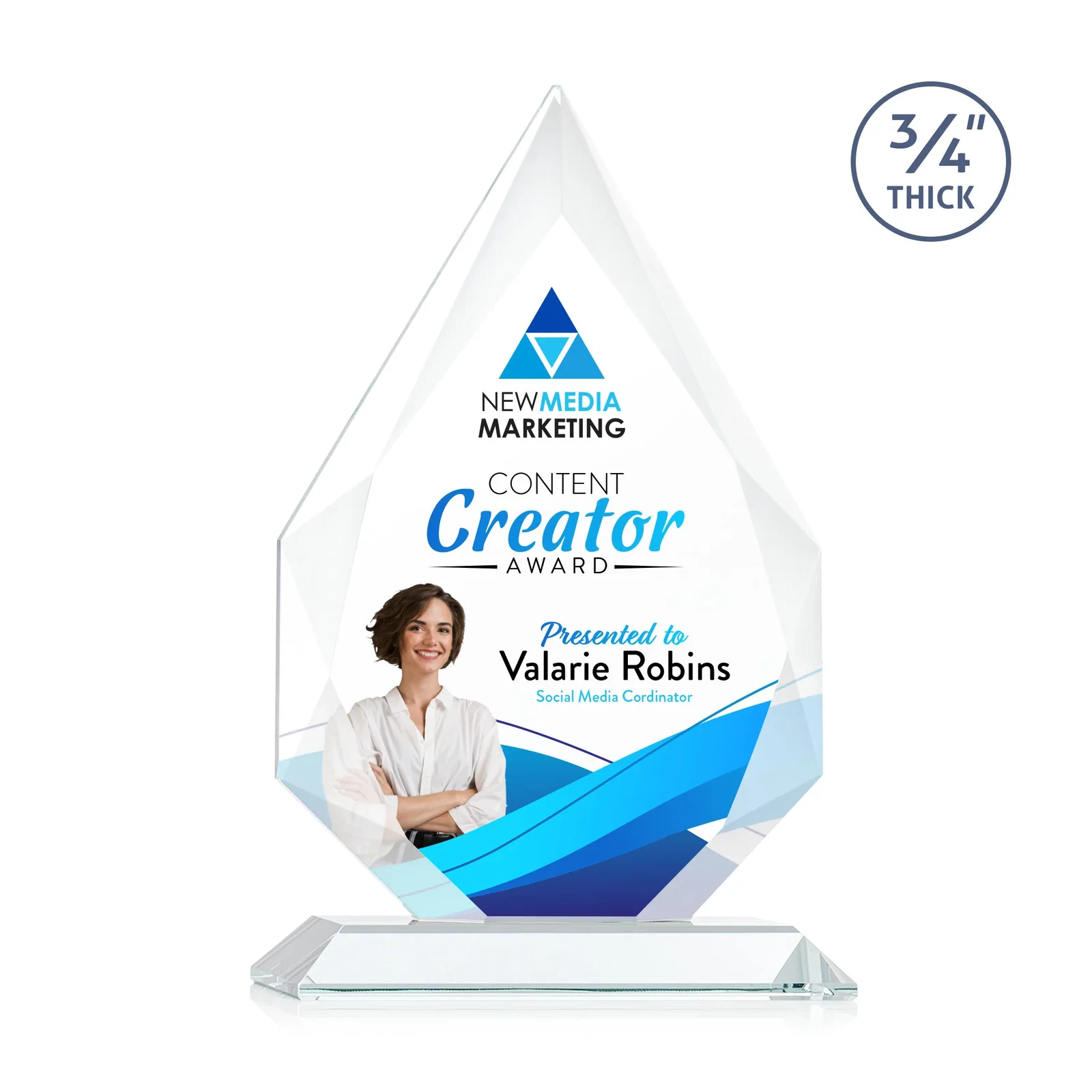 Branded Starfire Crystal Peak Award With Facets Rising to a Point for safety achievement programs