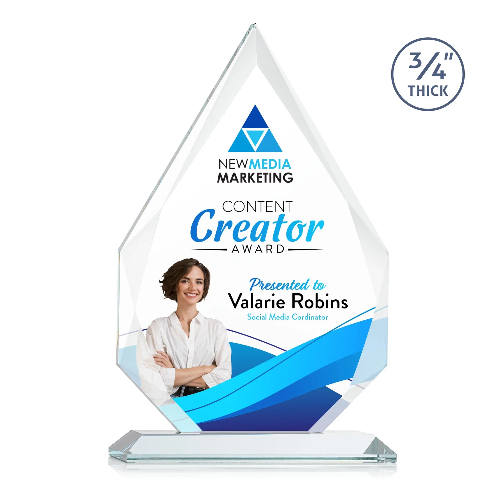 Branded Starfire Crystal Peak Award With Facets Rising to a Point for volunteer appreciation