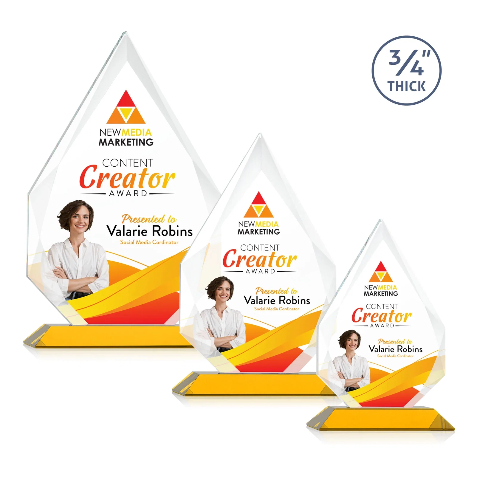 Branded Starfire Crystal Peak Award With Facets Rising to a Point for dealer and partner awards