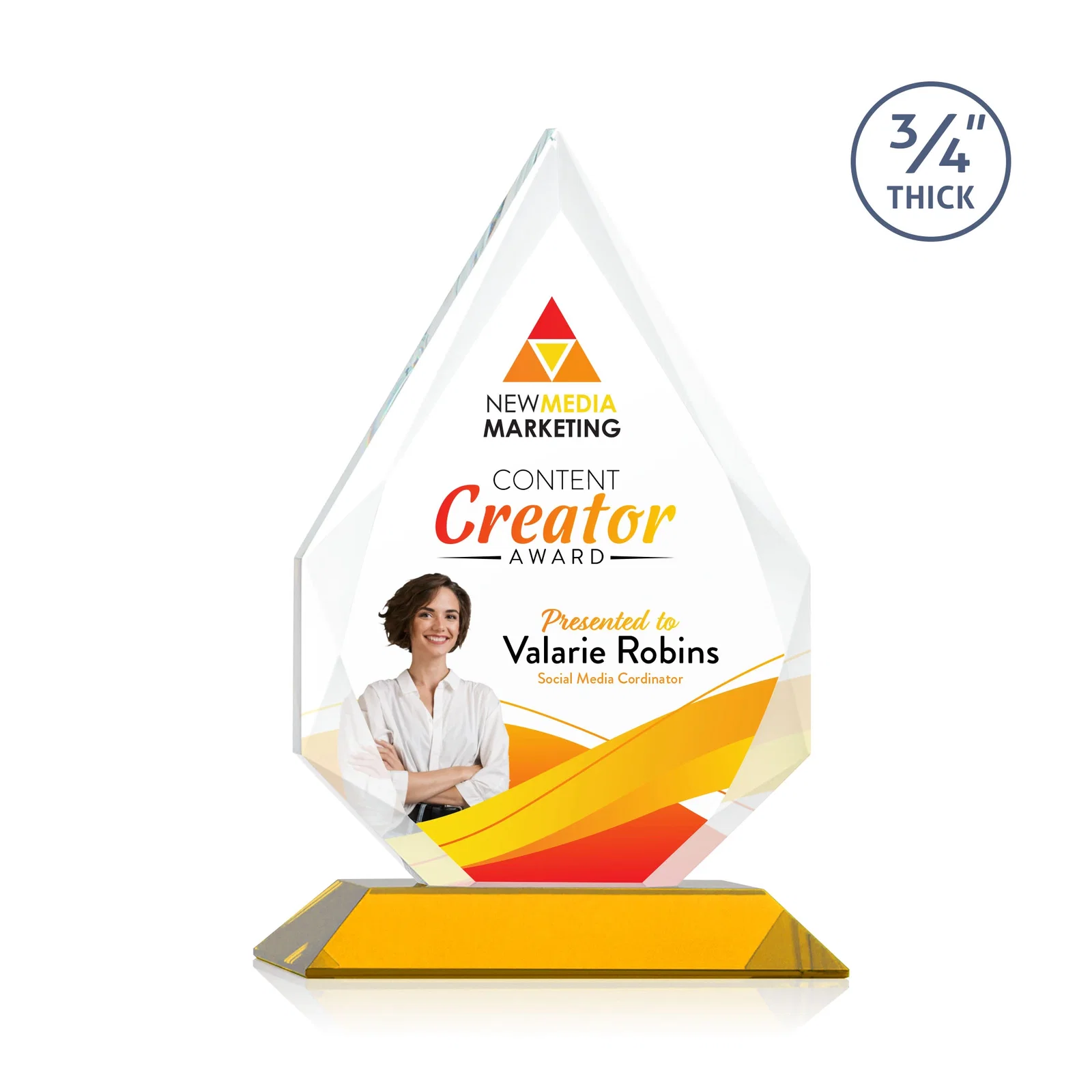 Branded Starfire Crystal Peak Award With Facets Rising to a Point for company anniversary events