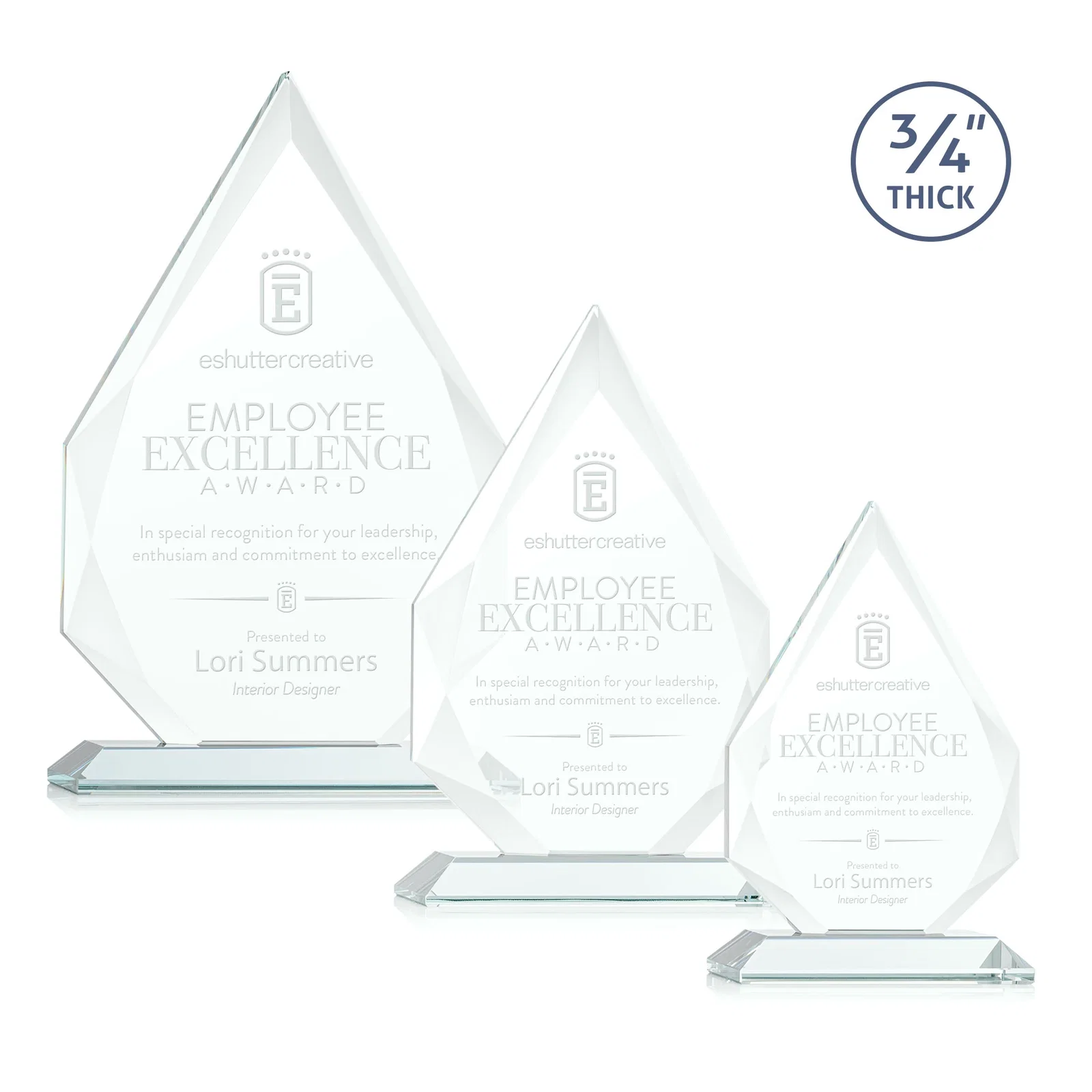 Custom Starfire Crystal Peak Award With Facets Rising to a Point for team milestone celebrations