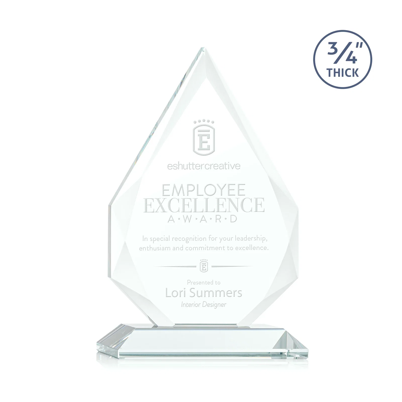 Custom Starfire Crystal Peak Award With Facets Rising to a Point for donor appreciation