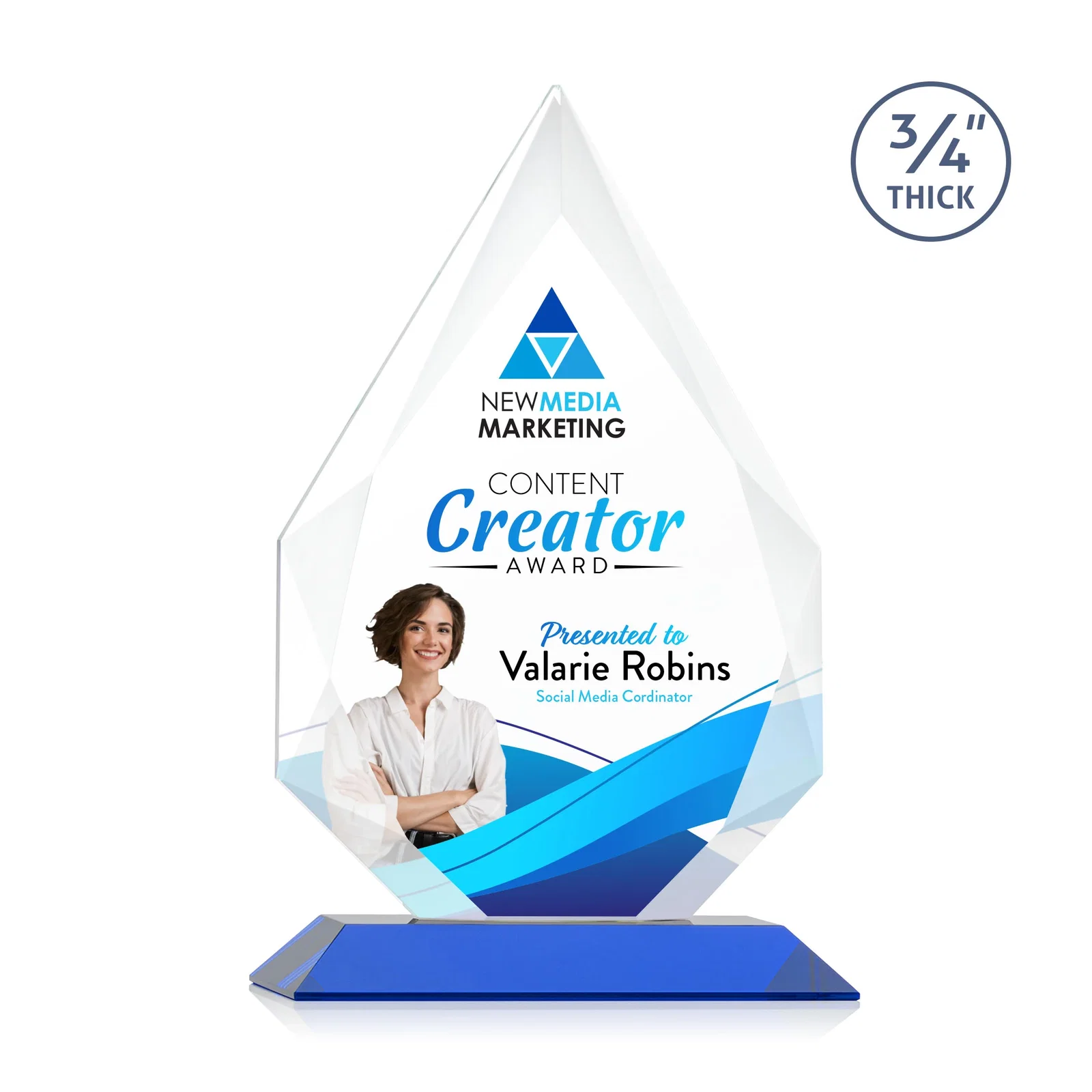 Customized Starfire Crystal Peak Award With Facets Rising to a Point for employee recognition