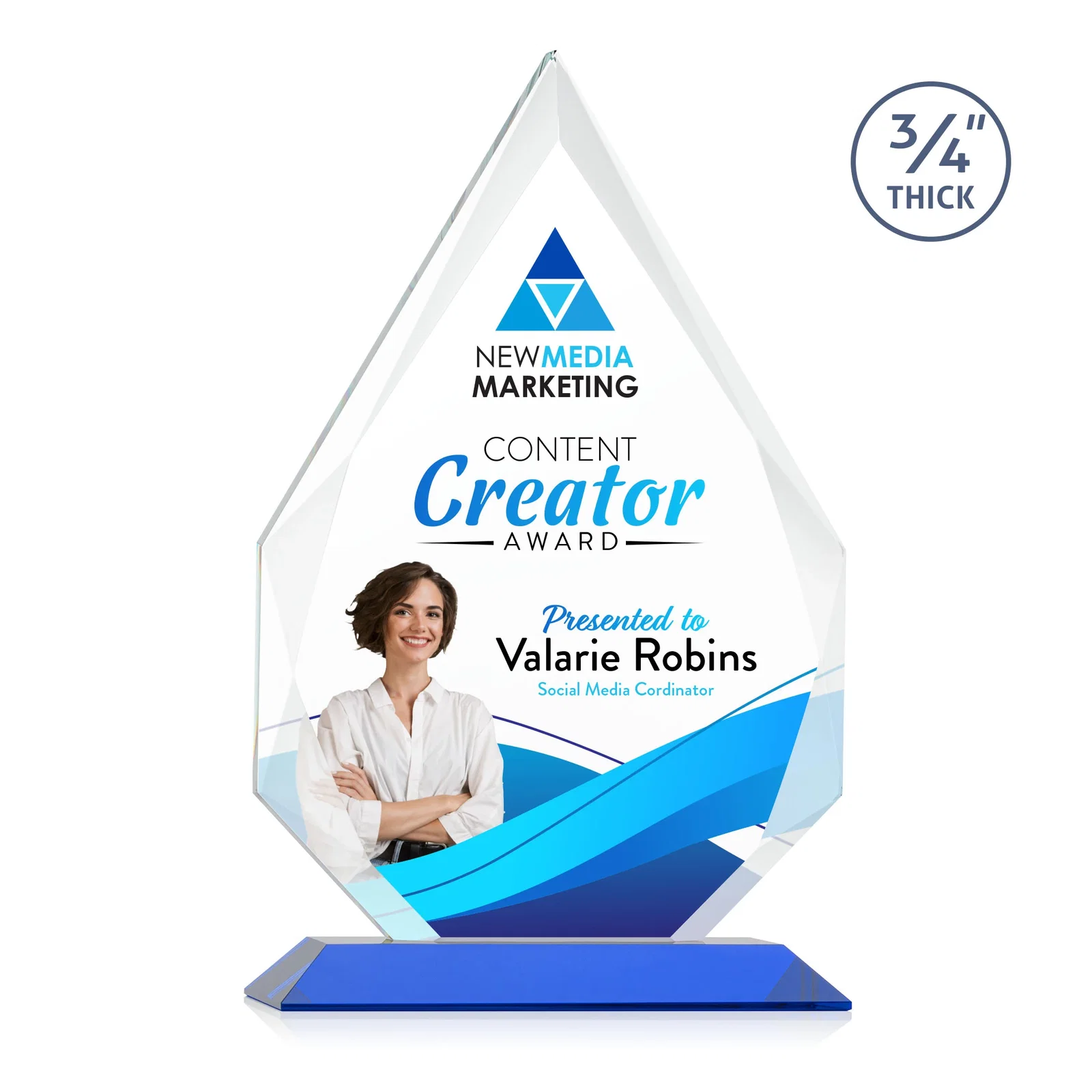Customized Starfire Crystal Peak Award With Facets Rising to a Point for corporate award ceremonies