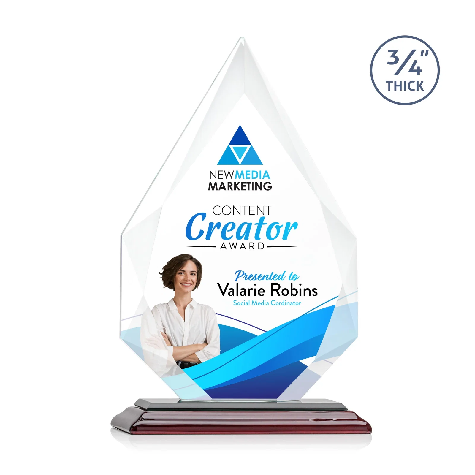Customized Starfire Crystal Peak Award With Facets Rising to a Point for retirement presentations