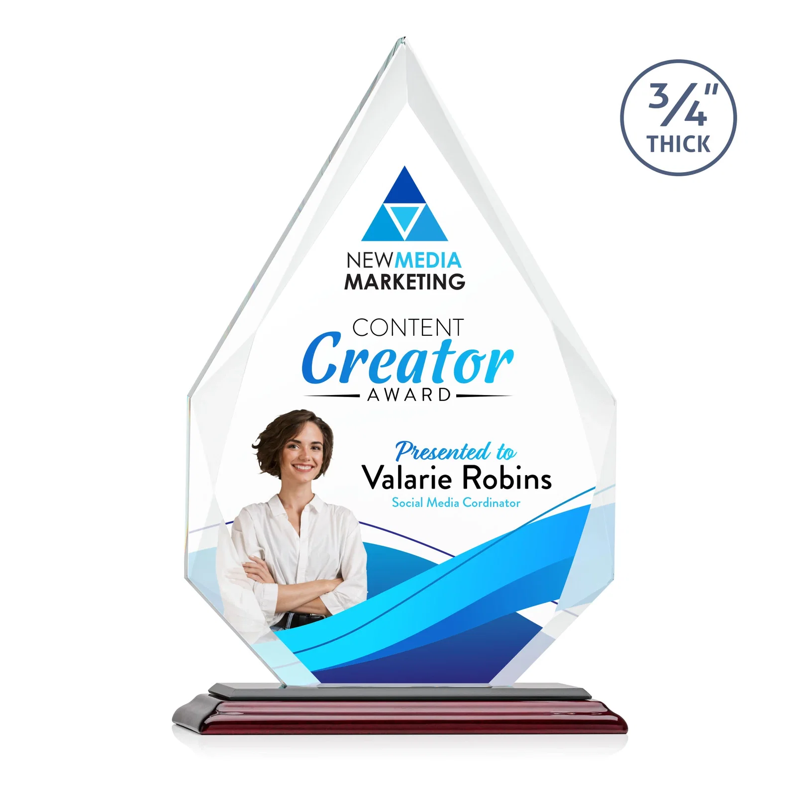 Customized Starfire Crystal Peak Award With Facets Rising to a Point for team milestone celebrations