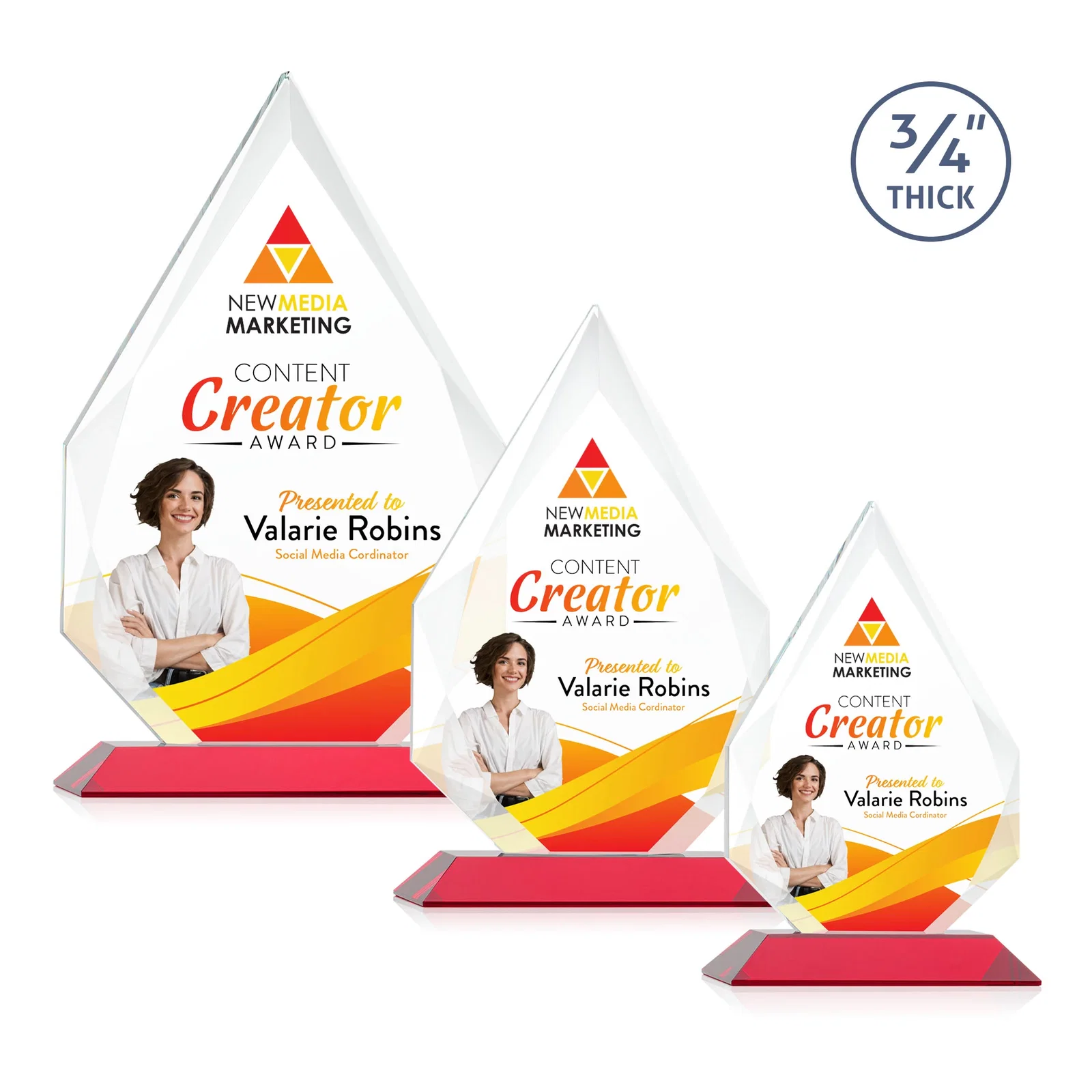 Customized Starfire Crystal Peak Award With Facets Rising to a Point for donor appreciation