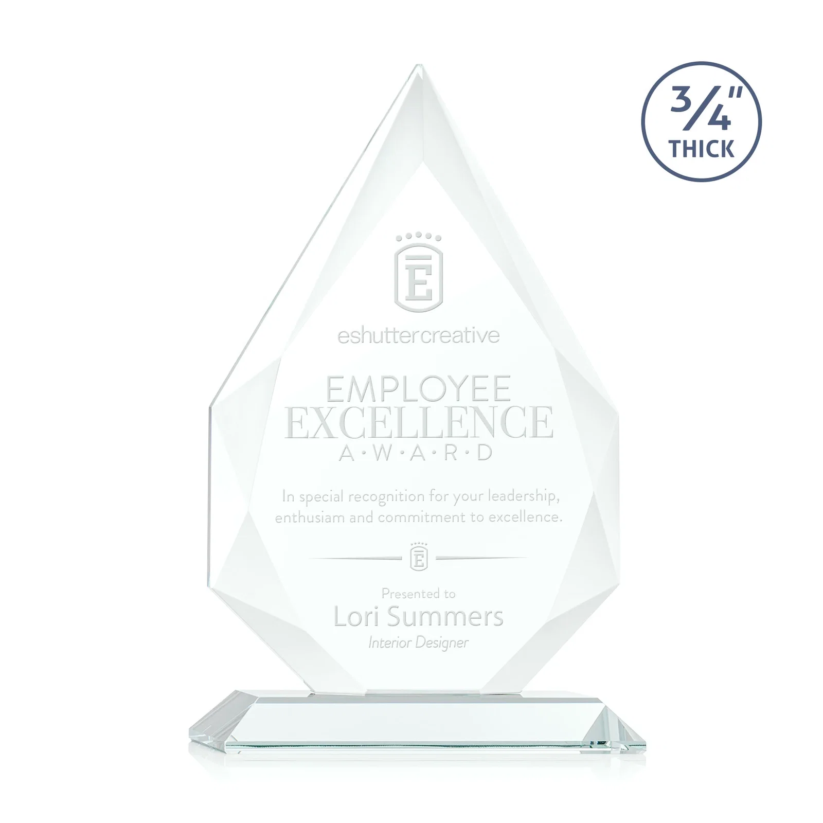 Custom Starfire Crystal Peak Award With Facets Rising to a Point for graduation ceremonies