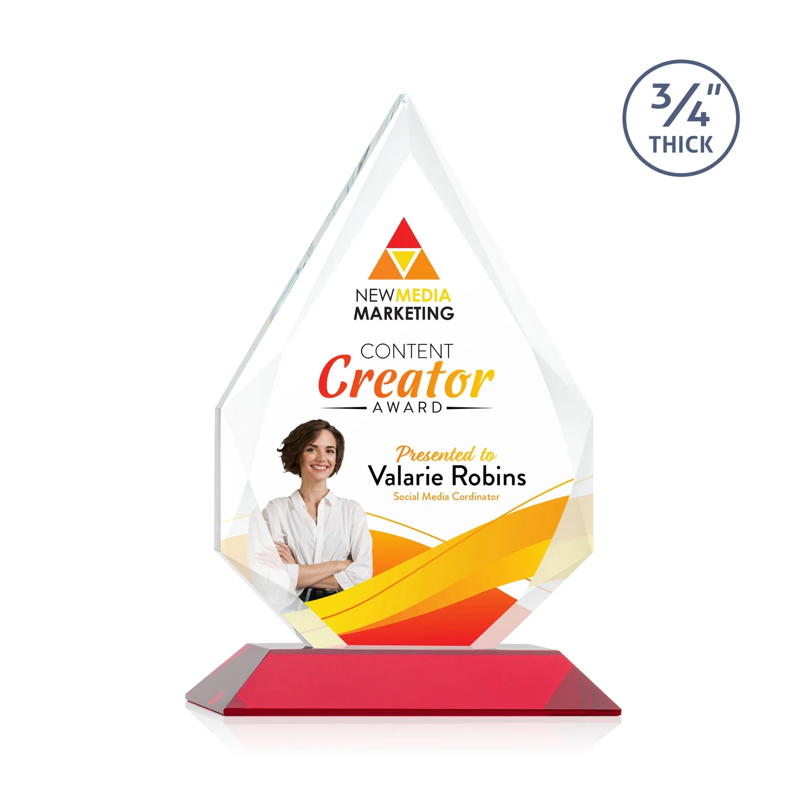 Customized Starfire Crystal Peak Award With Facets Rising to a Point for graduation ceremonies