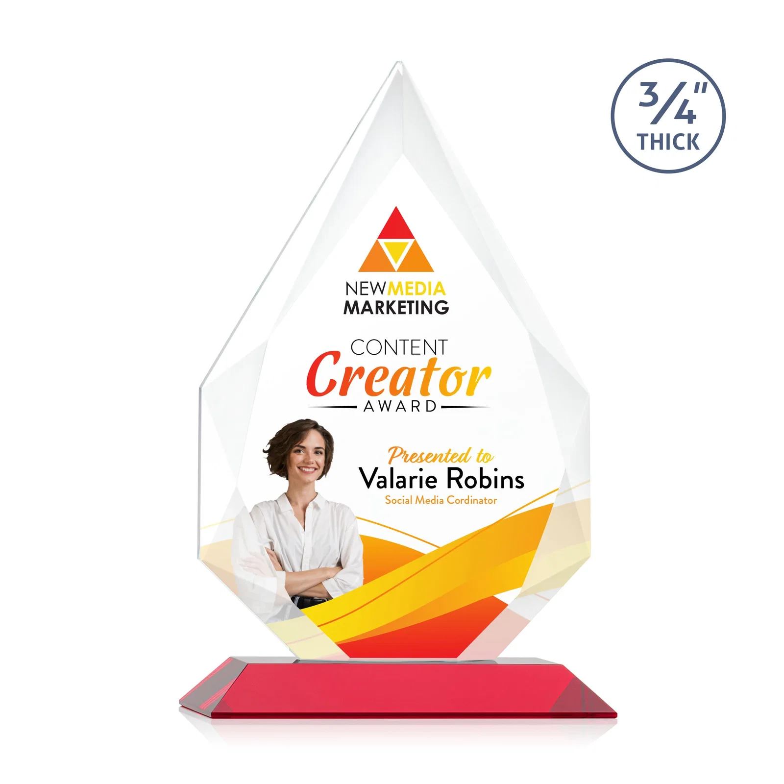Customized Starfire Crystal Peak Award With Facets Rising to a Point for safety achievement programs