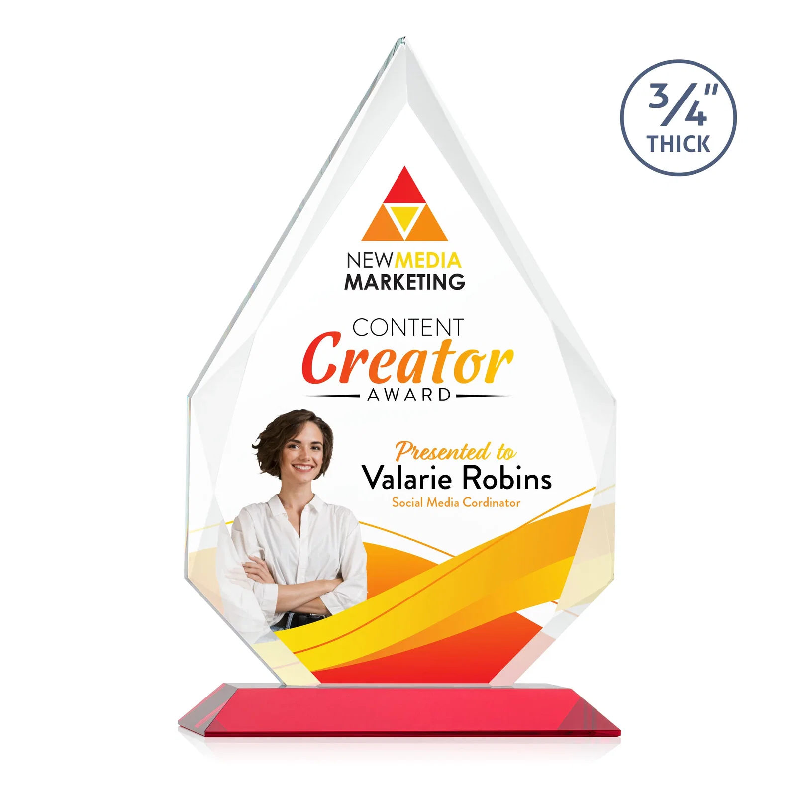 Customized Starfire Crystal Peak Award With Facets Rising to a Point for volunteer appreciation