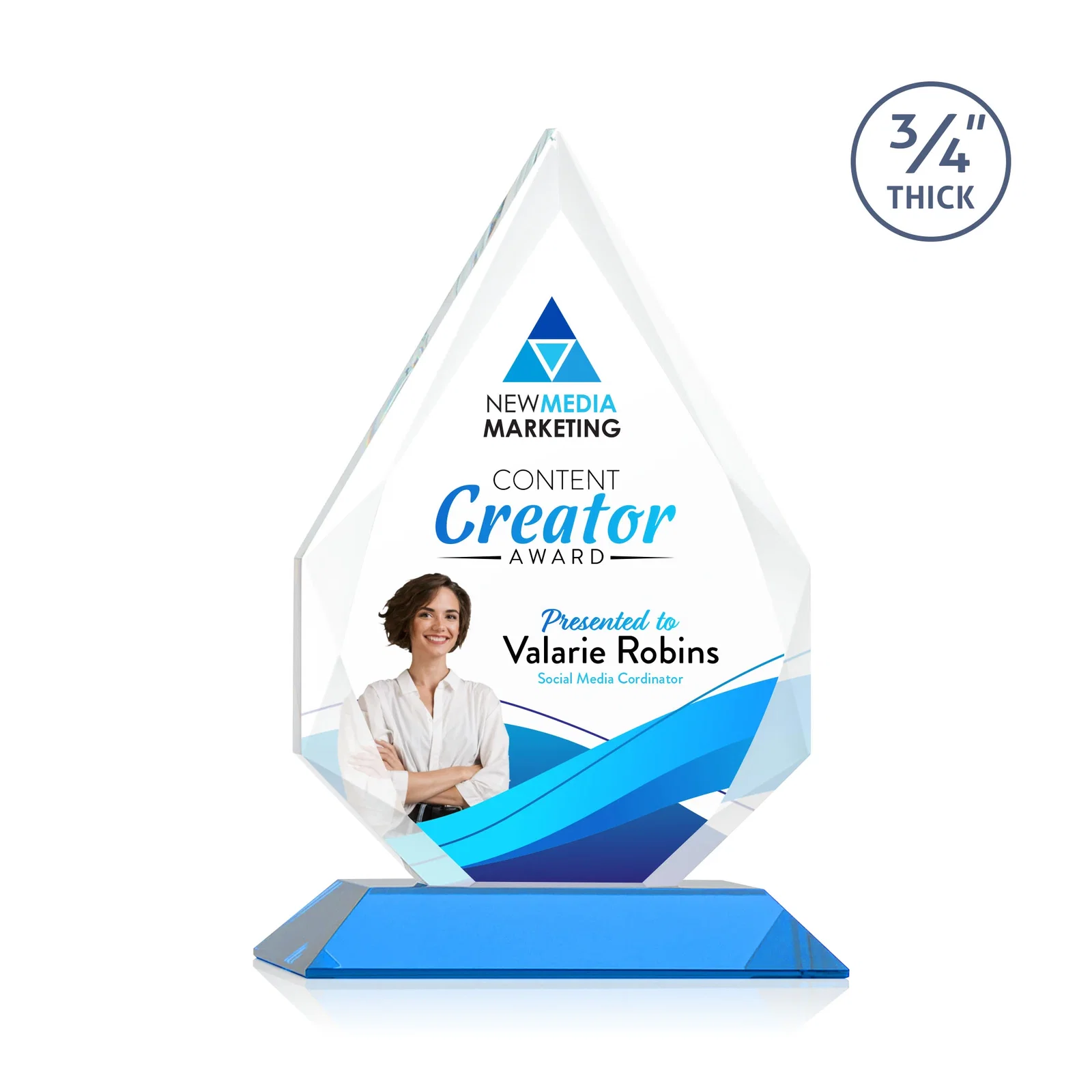 Customized Starfire Crystal Peak Award With Facets Rising to a Point for company anniversary events