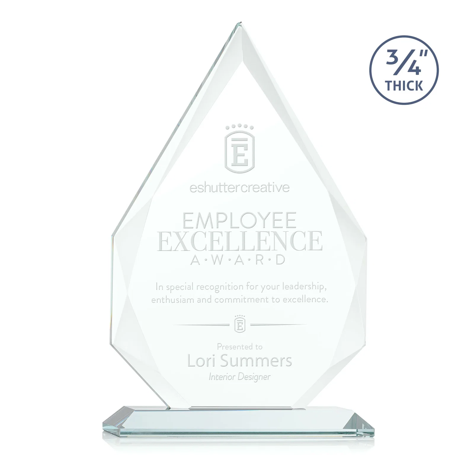 Custom Starfire Crystal Peak Award With Facets Rising to a Point for safety achievement programs