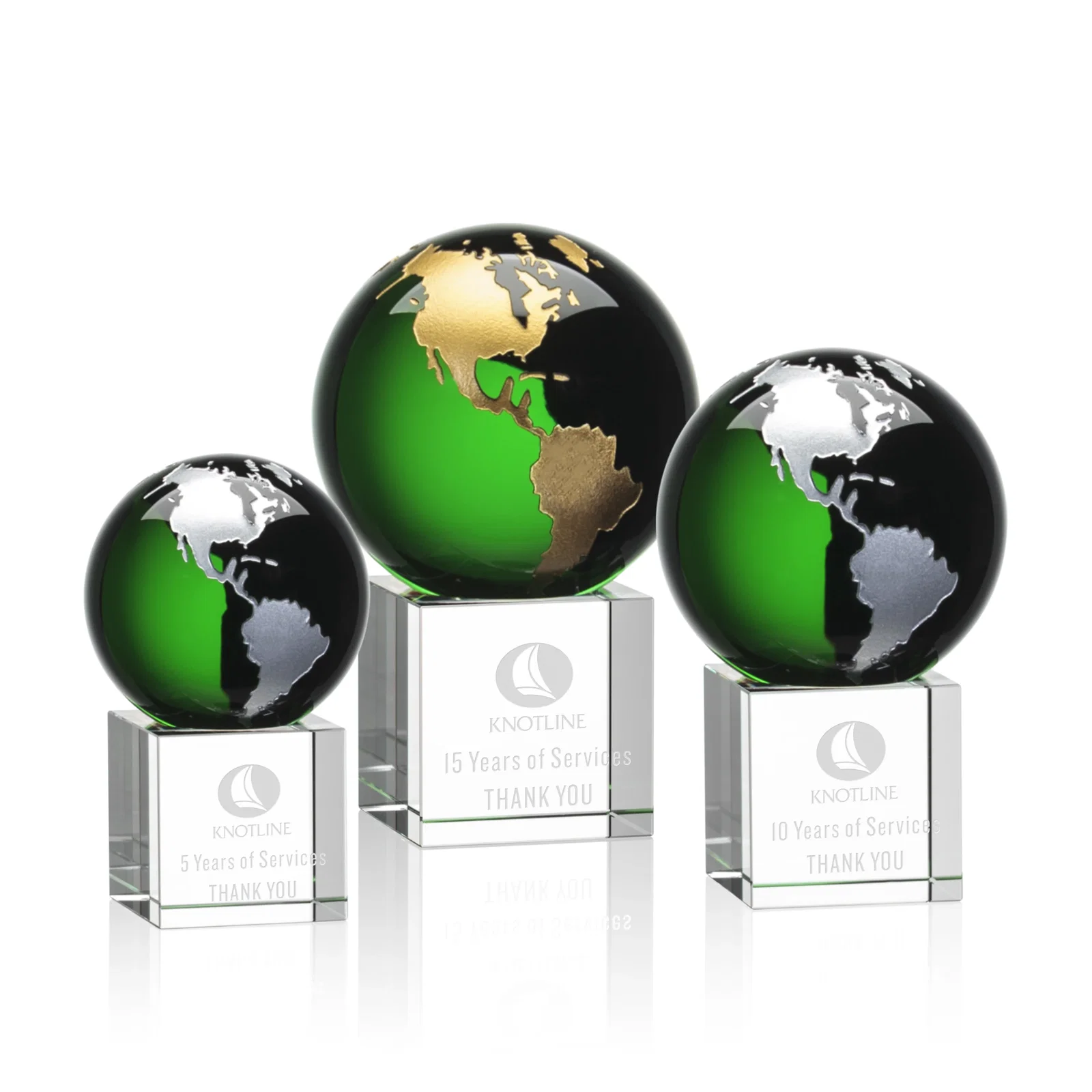 Custom Color-Filled Continent Crystal Globe Award on Optical Cube for employee recognition