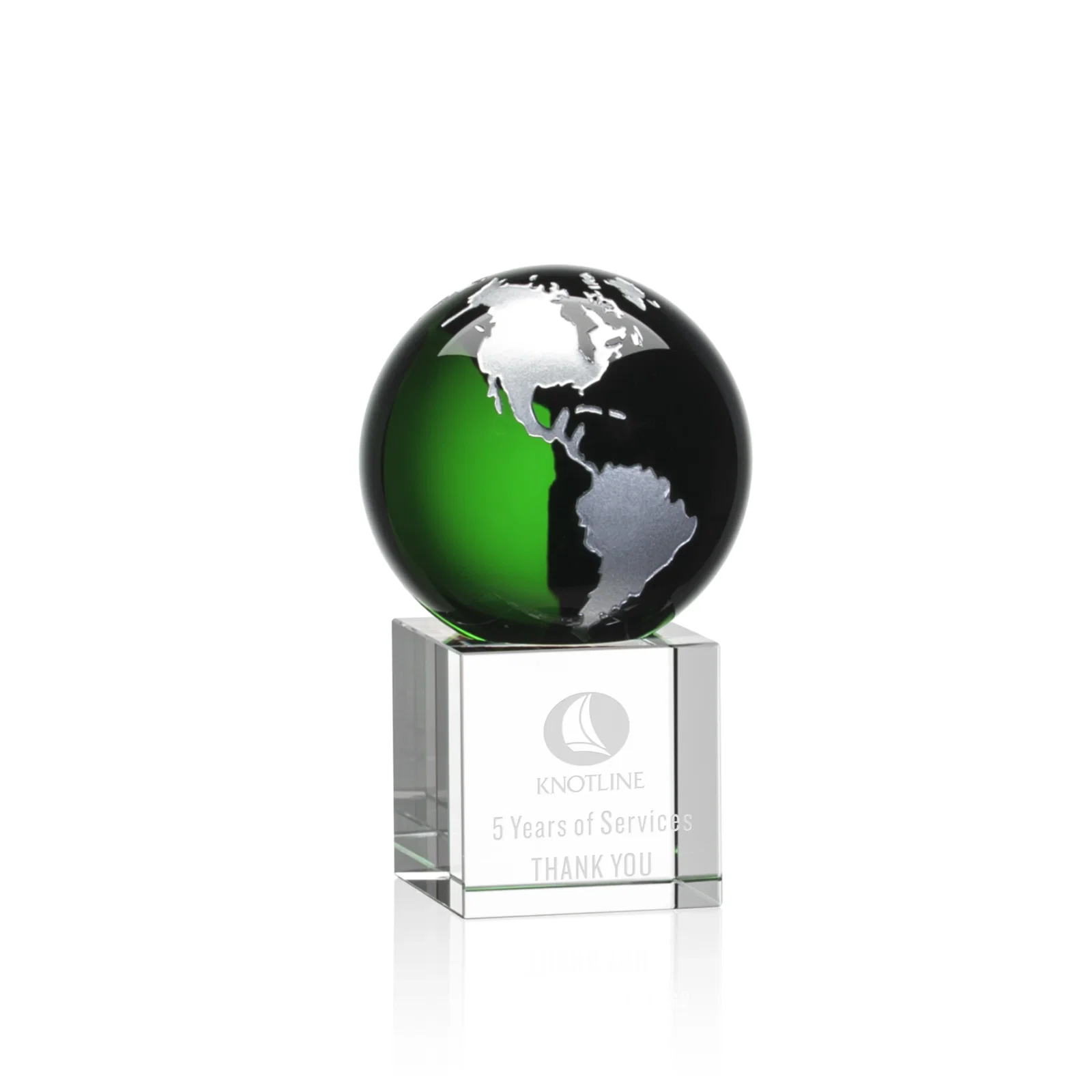 Personalized Color-Filled Continent Crystal Globe Award on Optical Cube for employee recognition