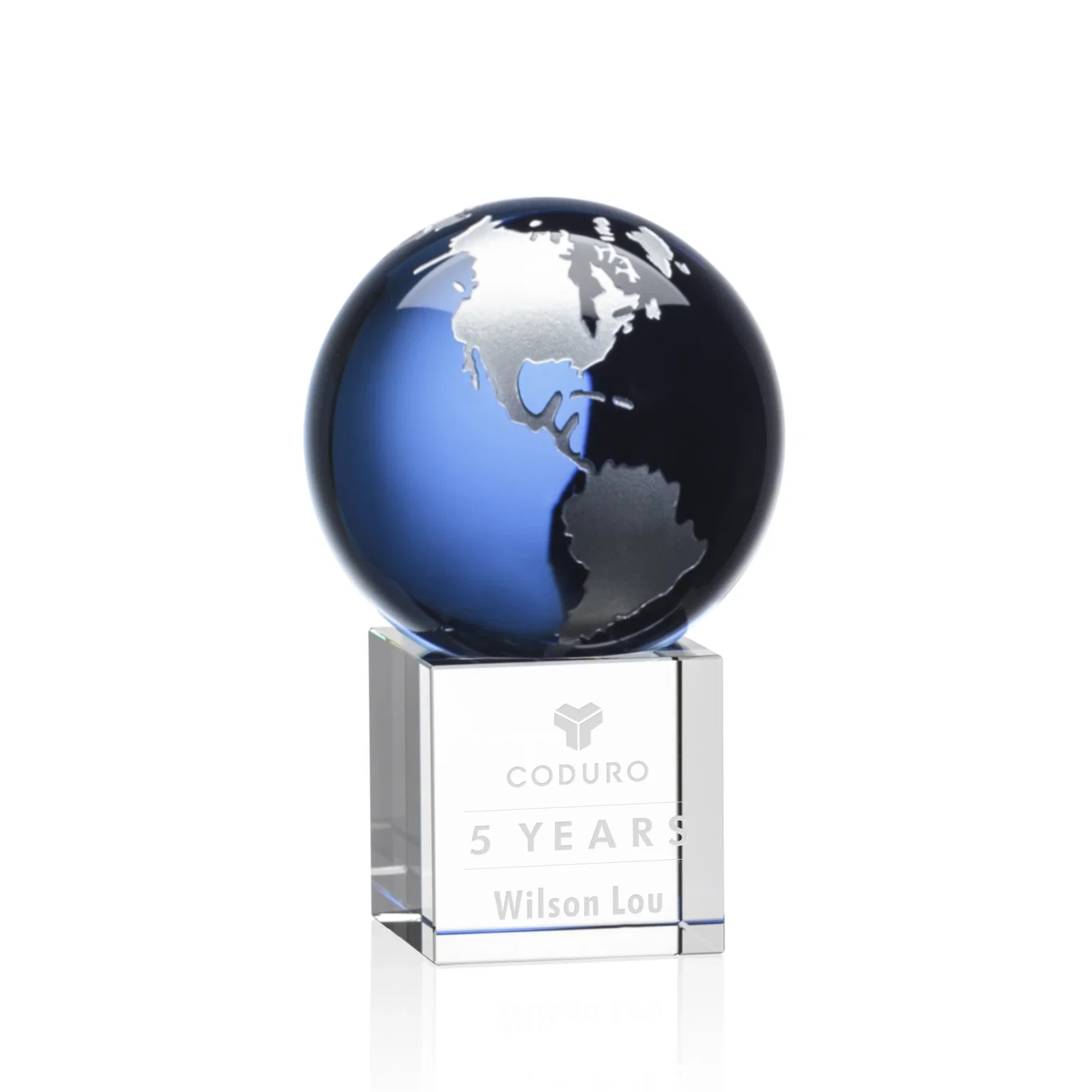 Personalized Color-Filled Continent Crystal Globe Award on Optical Cube for graduation ceremonies