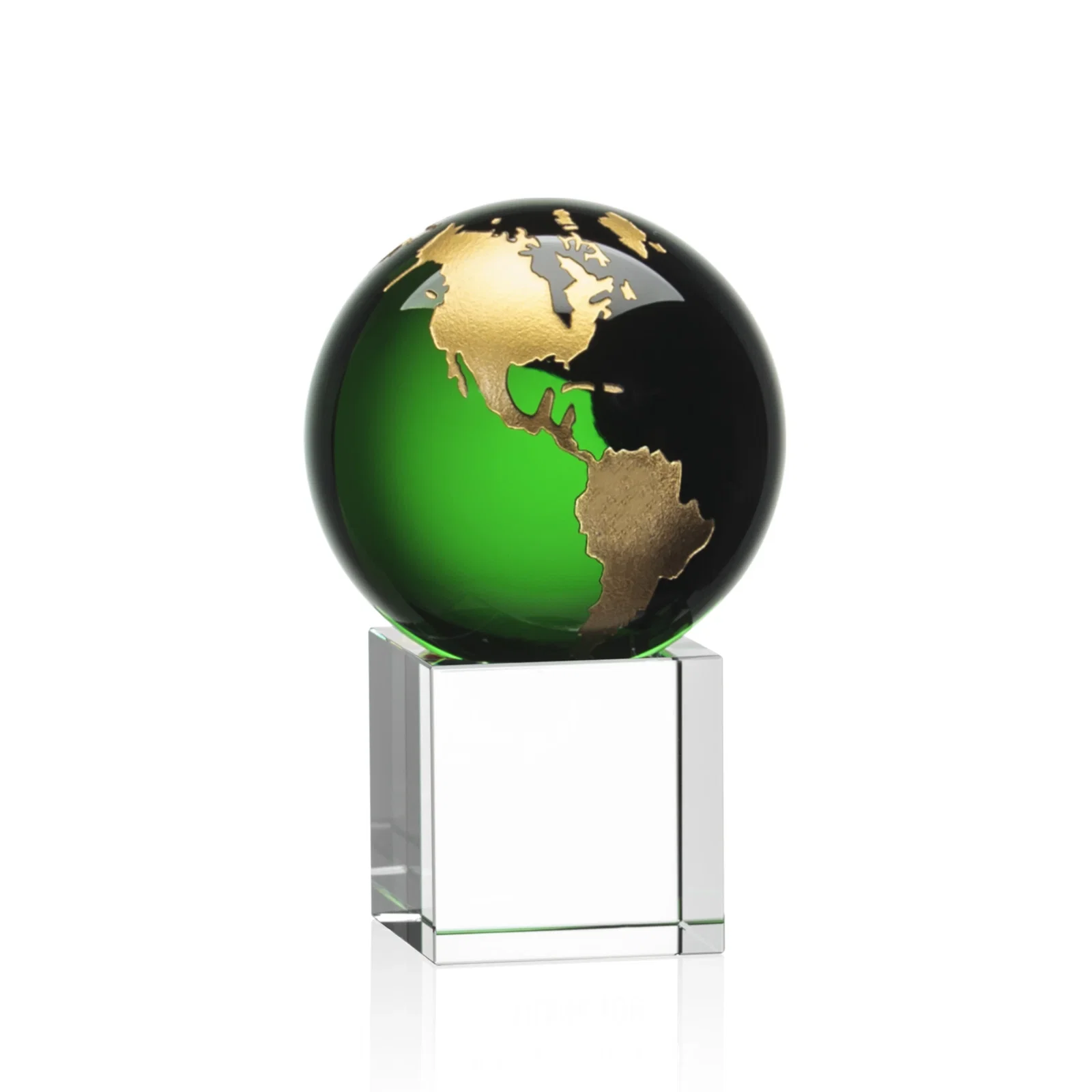 Personalized Color-Filled Continent Crystal Globe Award on Optical Cube for dealer and partner awards